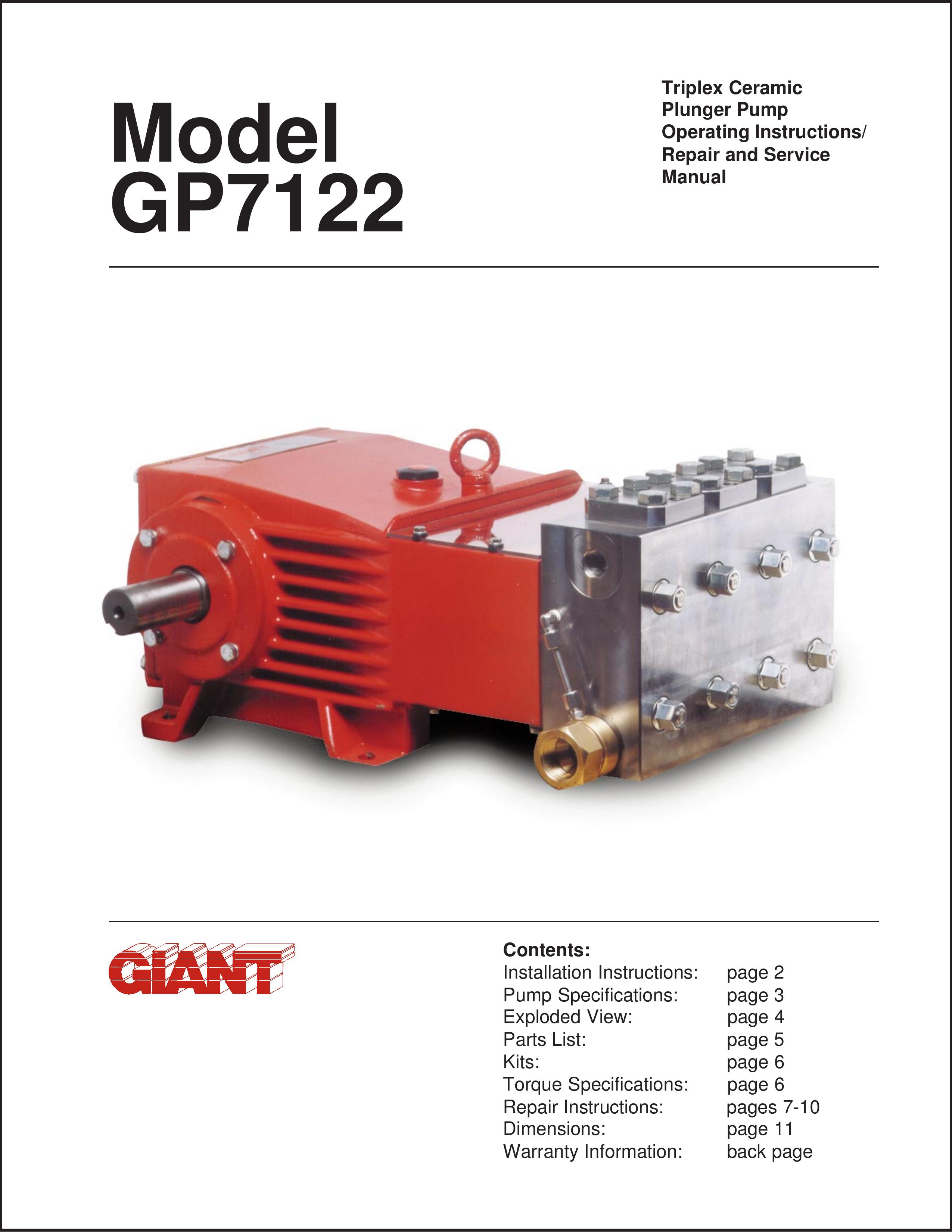 Giant GP7122 Pressure Washer User Manual