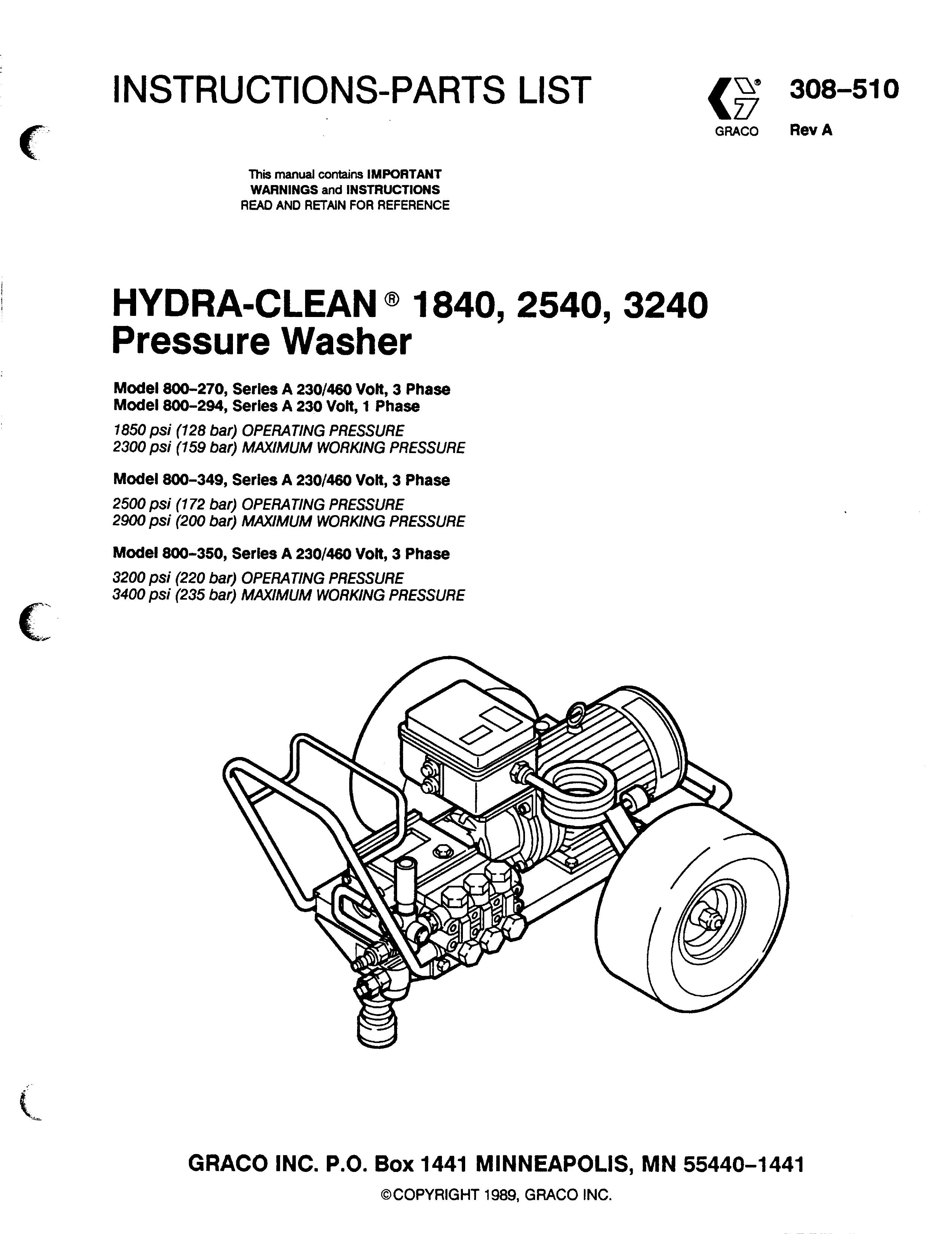 Graco Inc. 1840 Pressure Washer User Manual