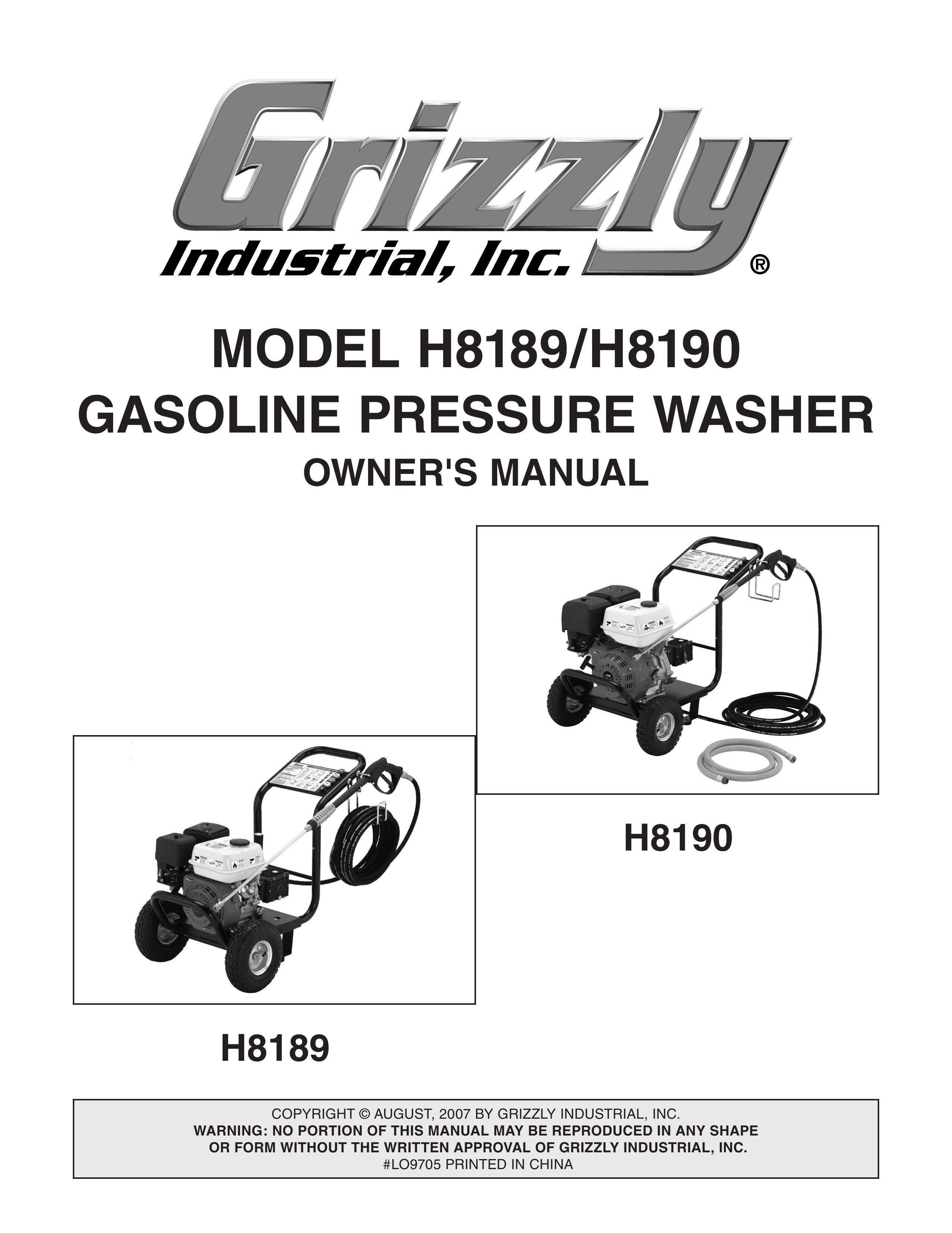 Grizzly H8189/H8190 Pressure Washer User Manual
