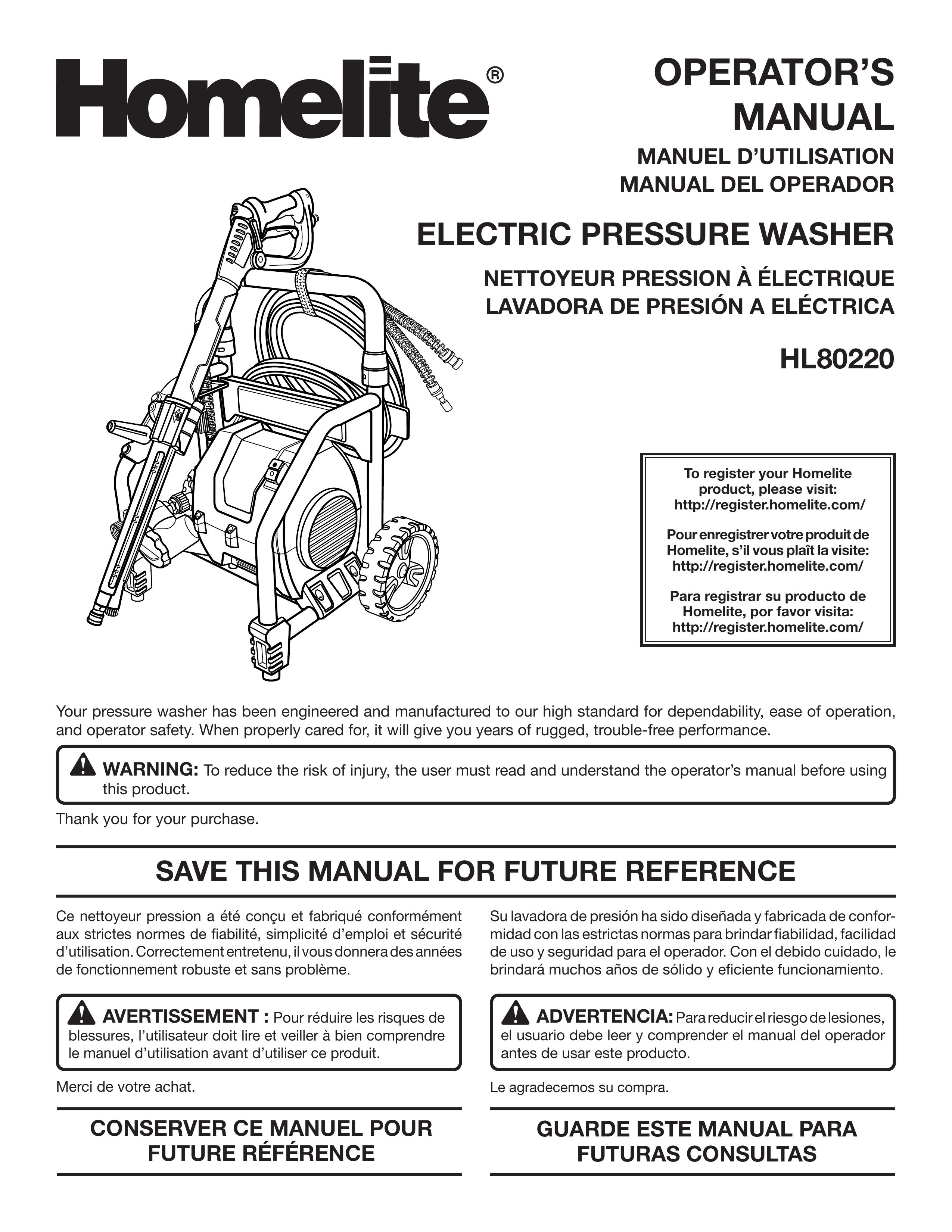 Homelite HL80220 Pressure Washer User Manual