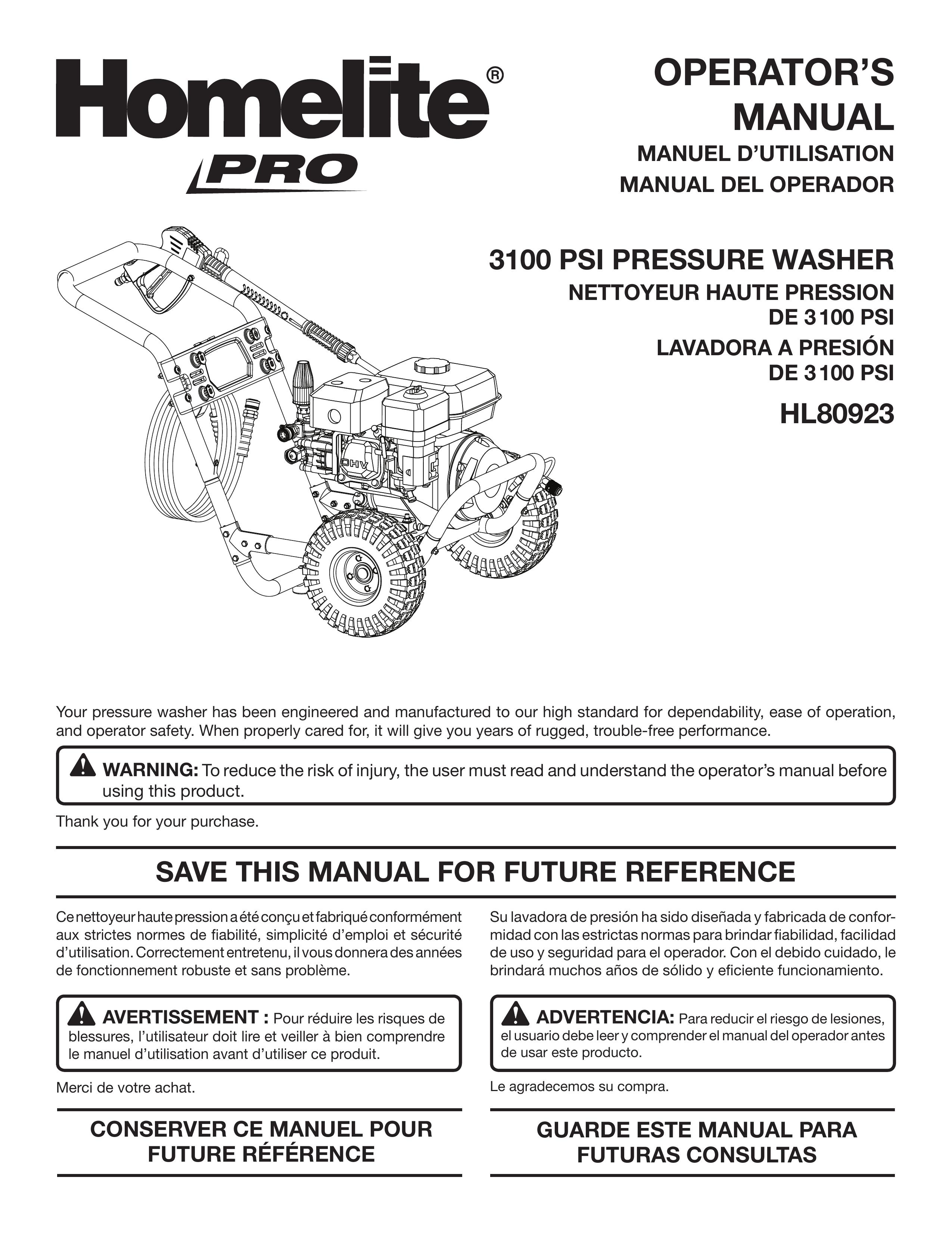 Homelite HL80923 Pressure Washer User Manual