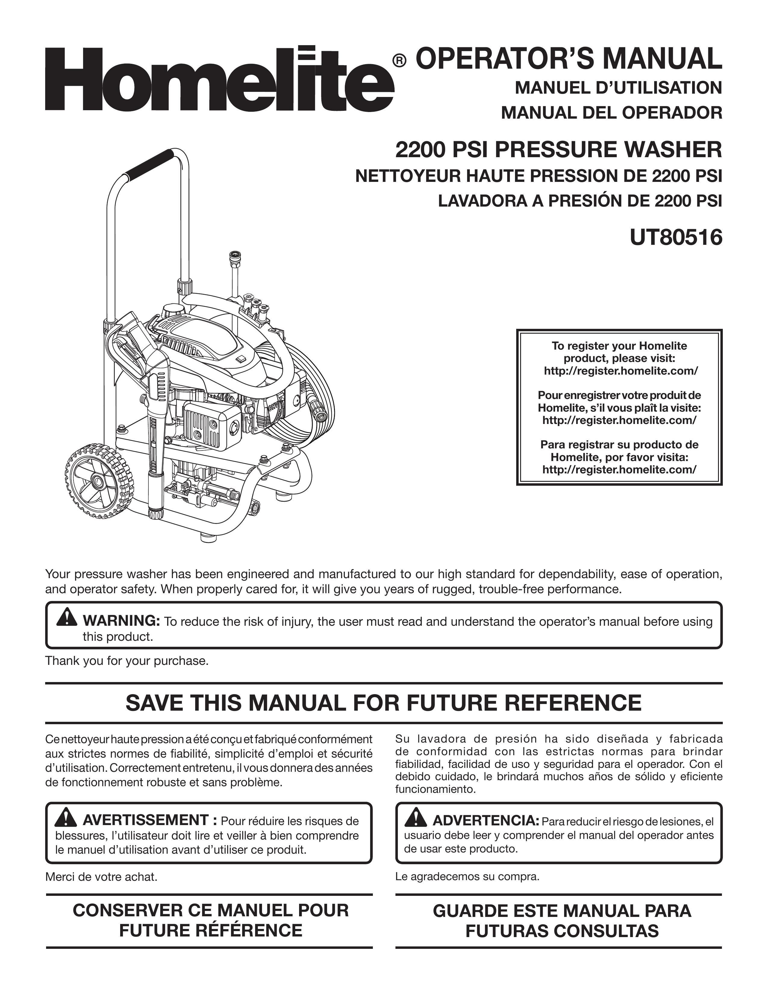 Homelite UT80516 Pressure Washer User Manual