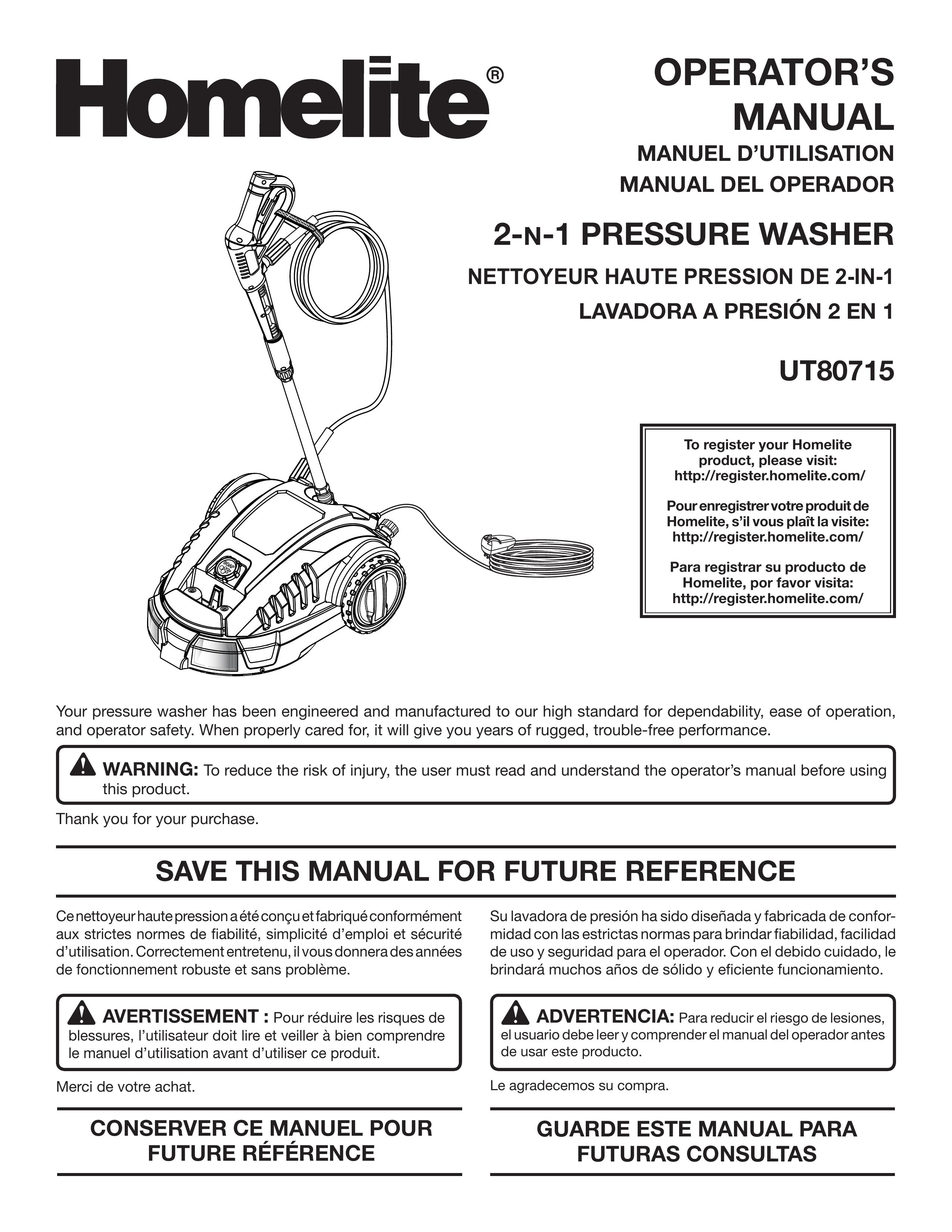 Homelite UT80715 Pressure Washer User Manual