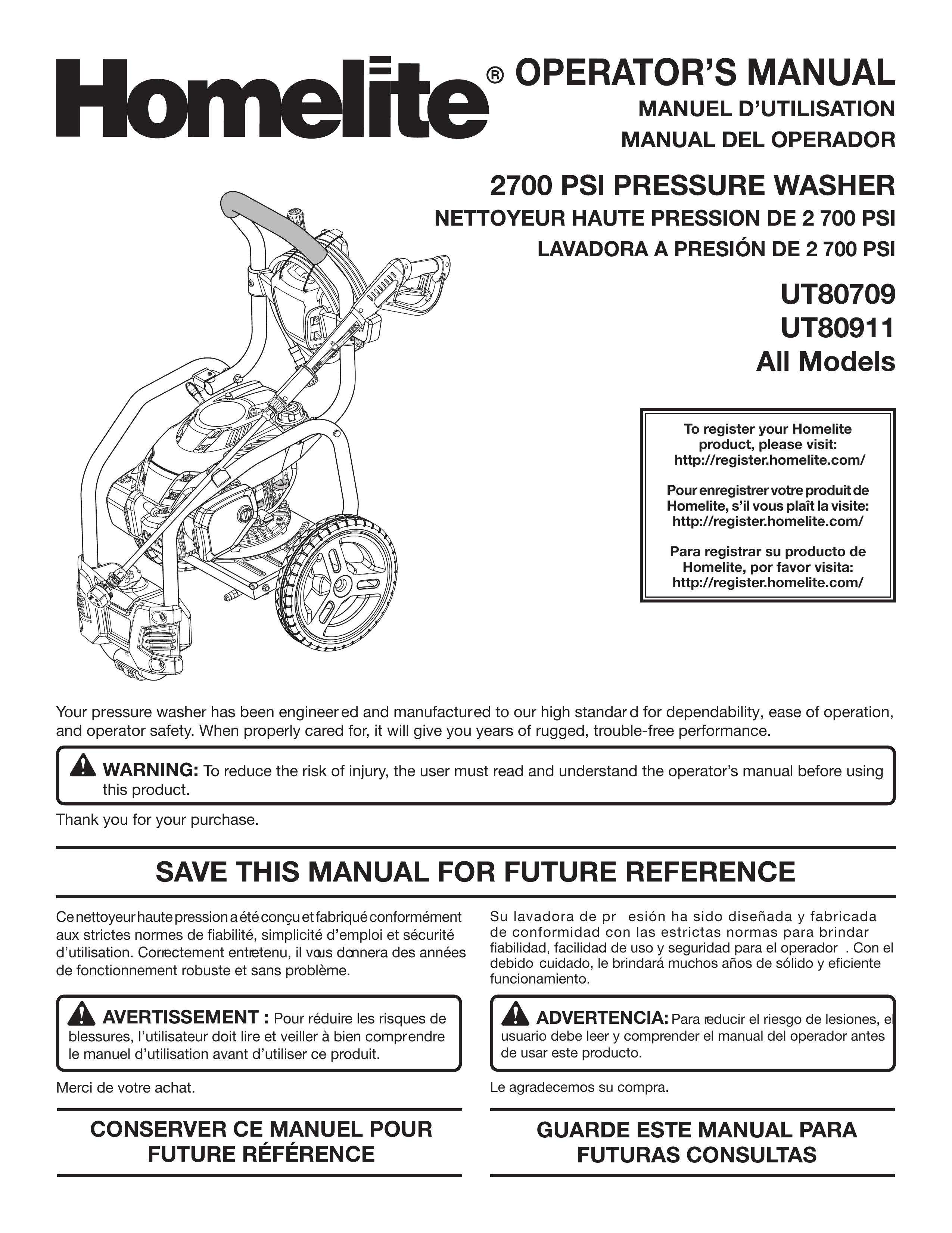 Homelite UT80911 Pressure Washer User Manual