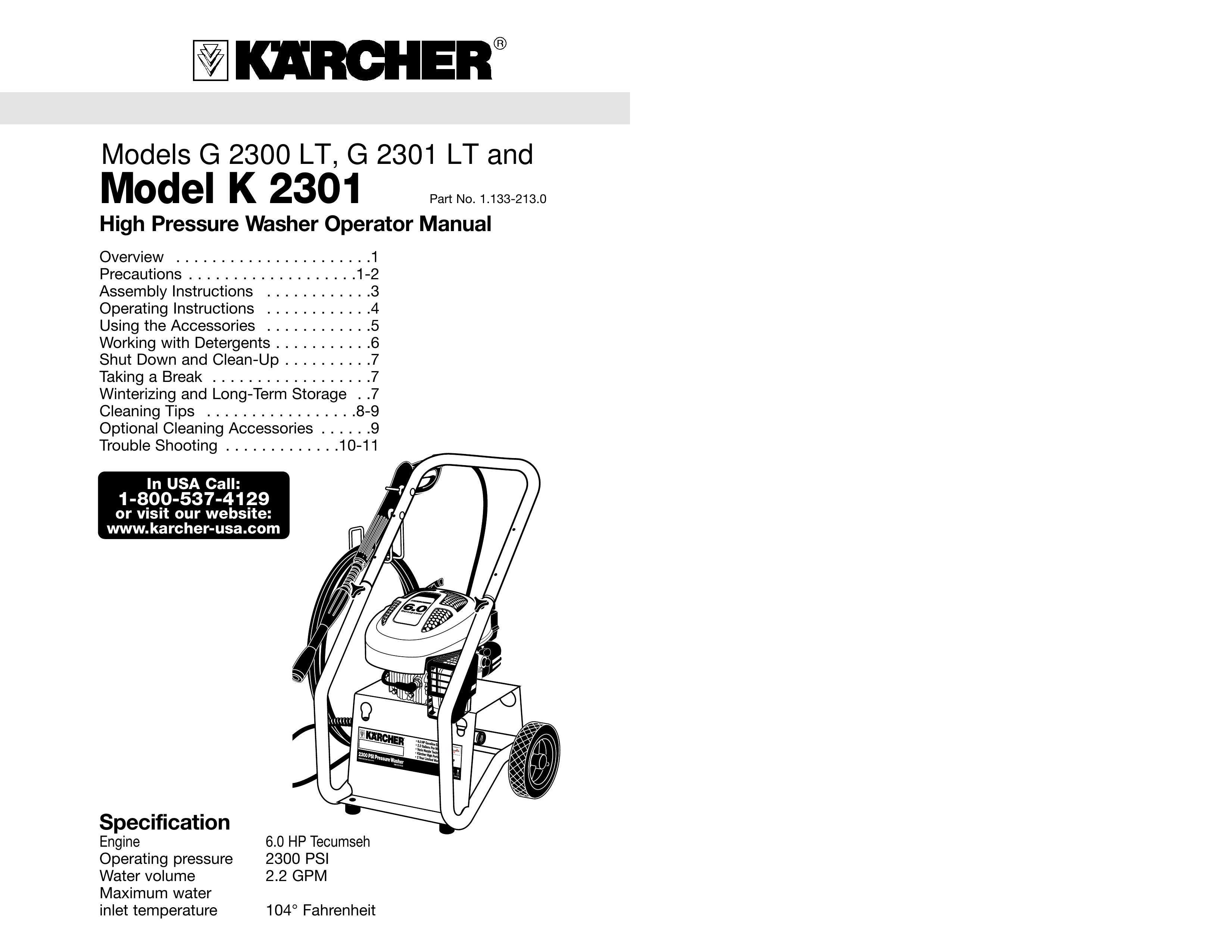 Karcher G 2301 LT, G 2301 LT, K 2301 Pressure Washer User Manual