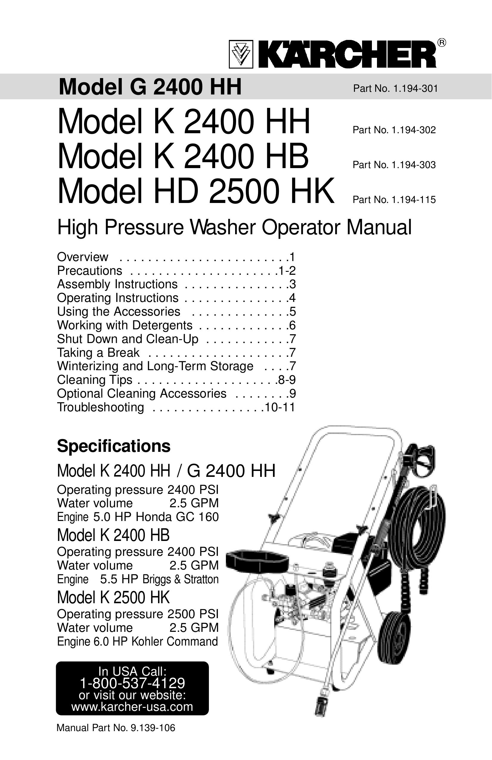 Karcher G 2400 HH Pressure Washer User Manual