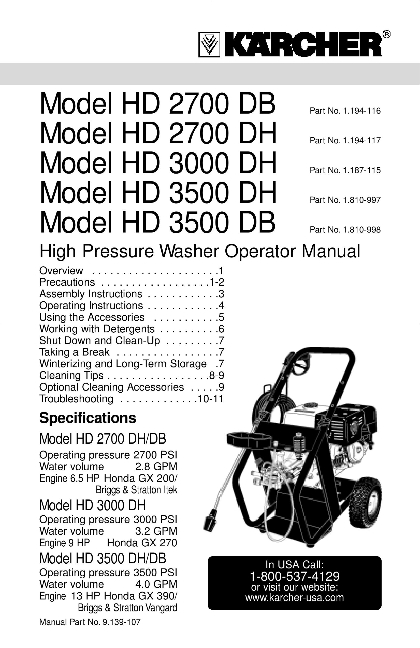 Karcher HD 2700 DB Pressure Washer User Manual
