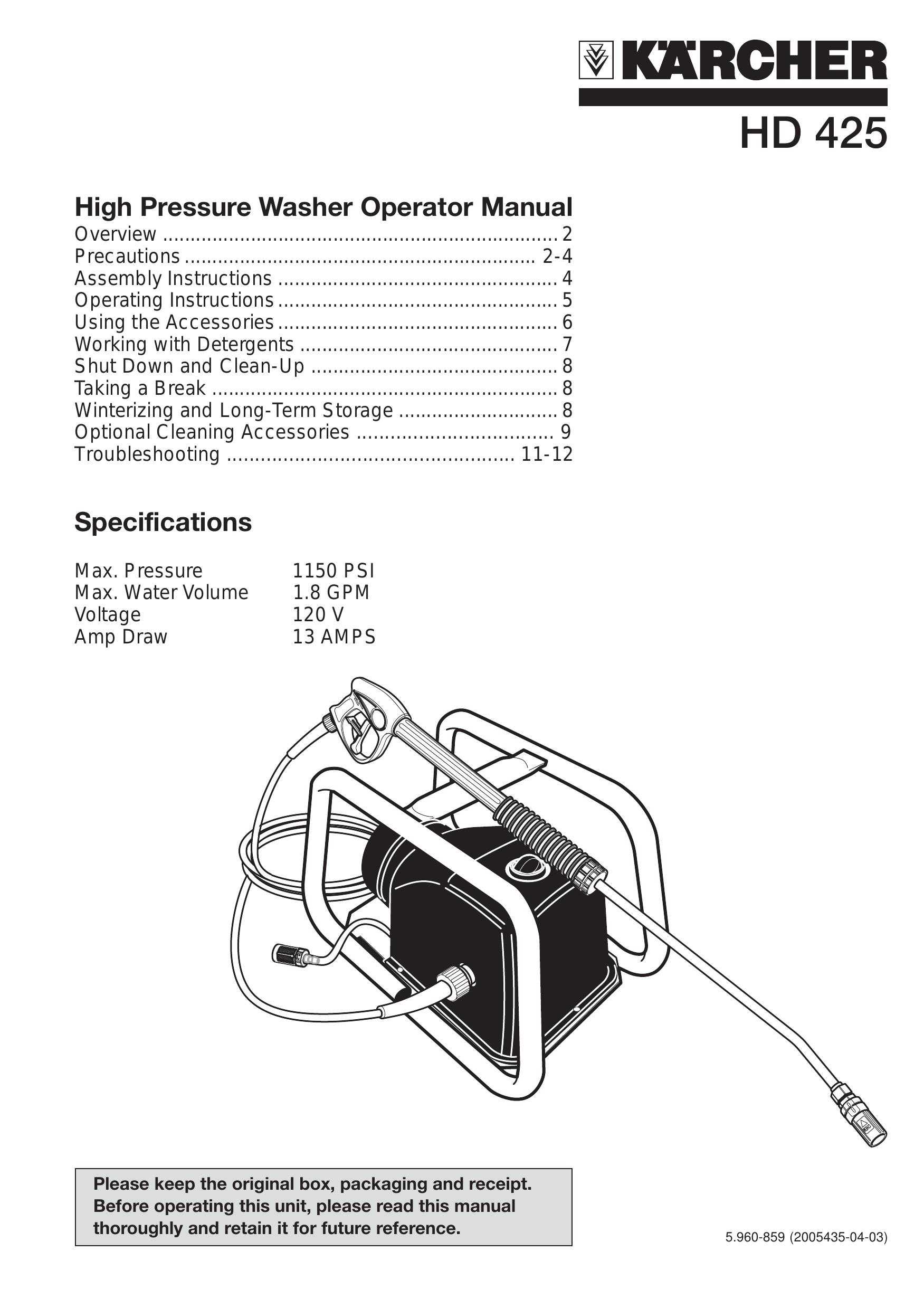 Karcher HD 425 Pressure Washer User Manual