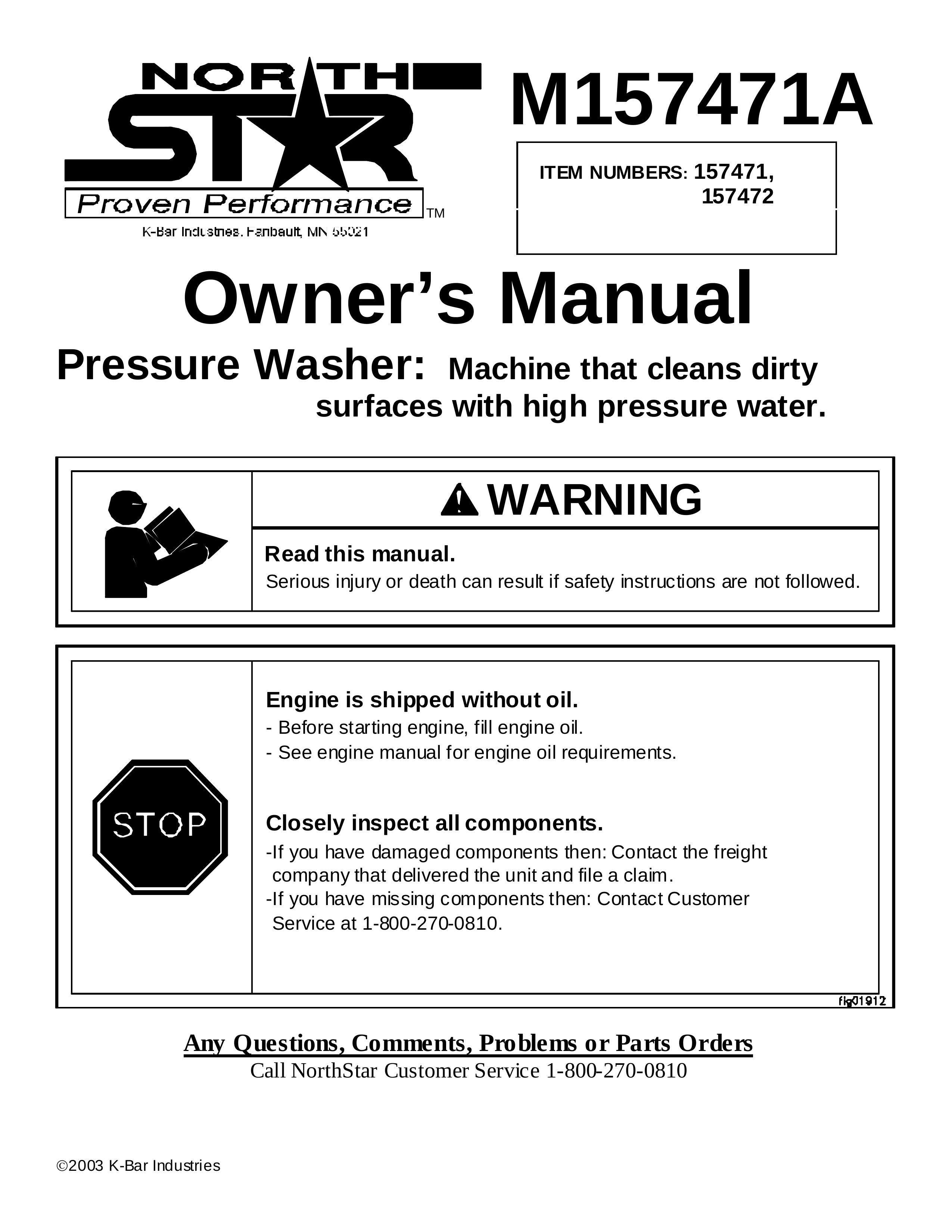 North Star M157471A Pressure Washer User Manual