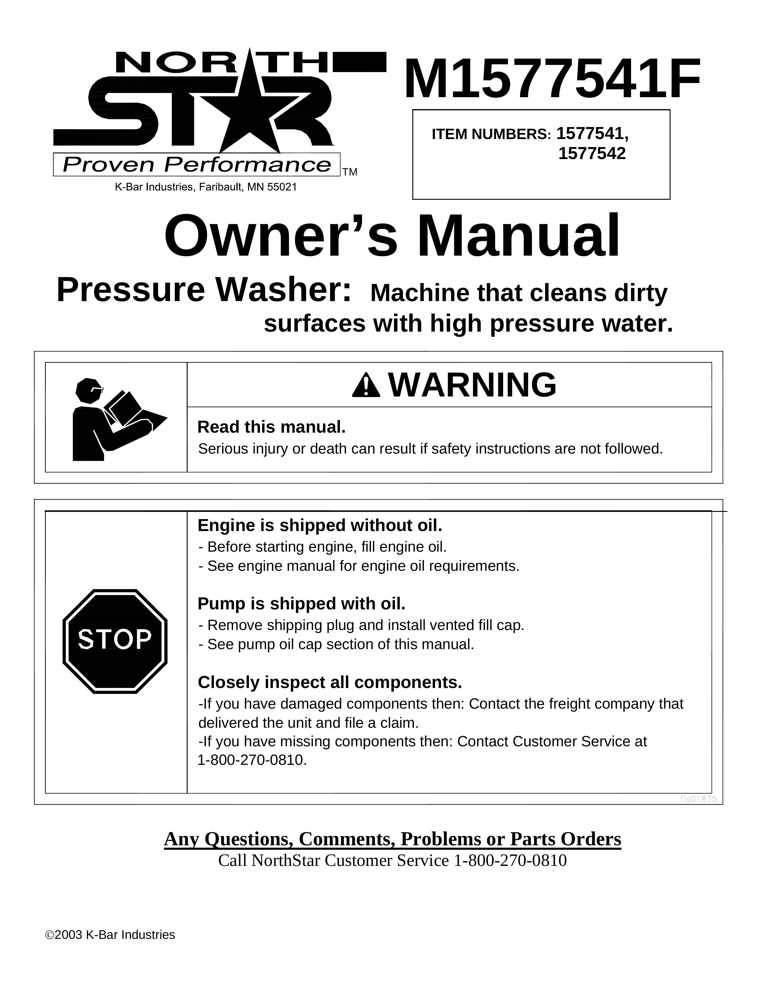 North Star M1577541F Pressure Washer User Manual