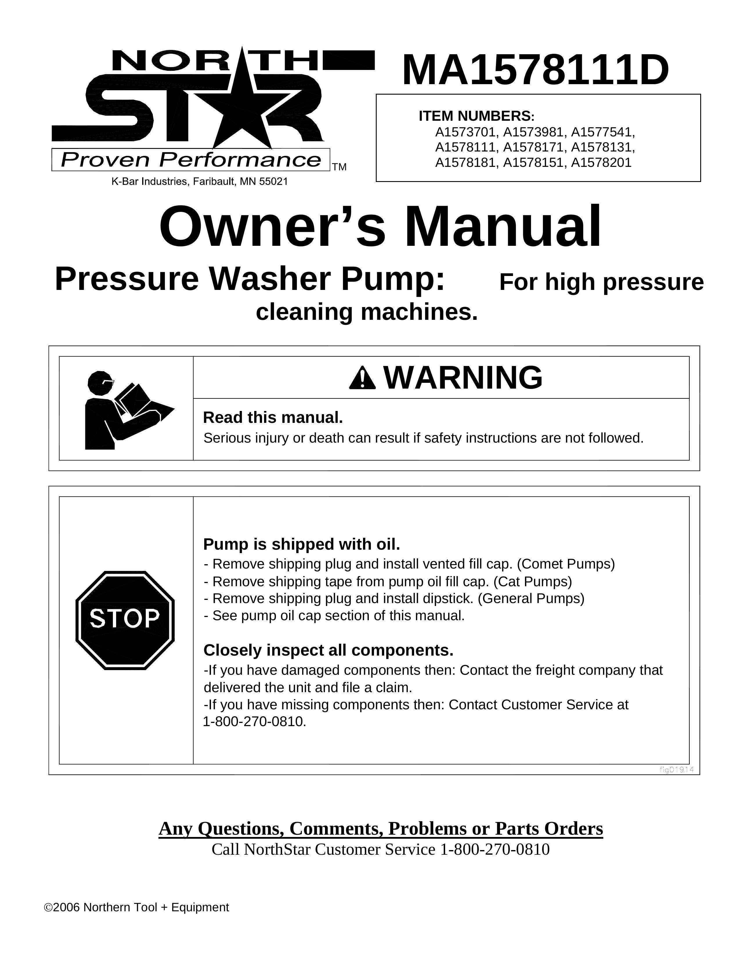 North Star MA 1578111D Pressure Washer User Manual