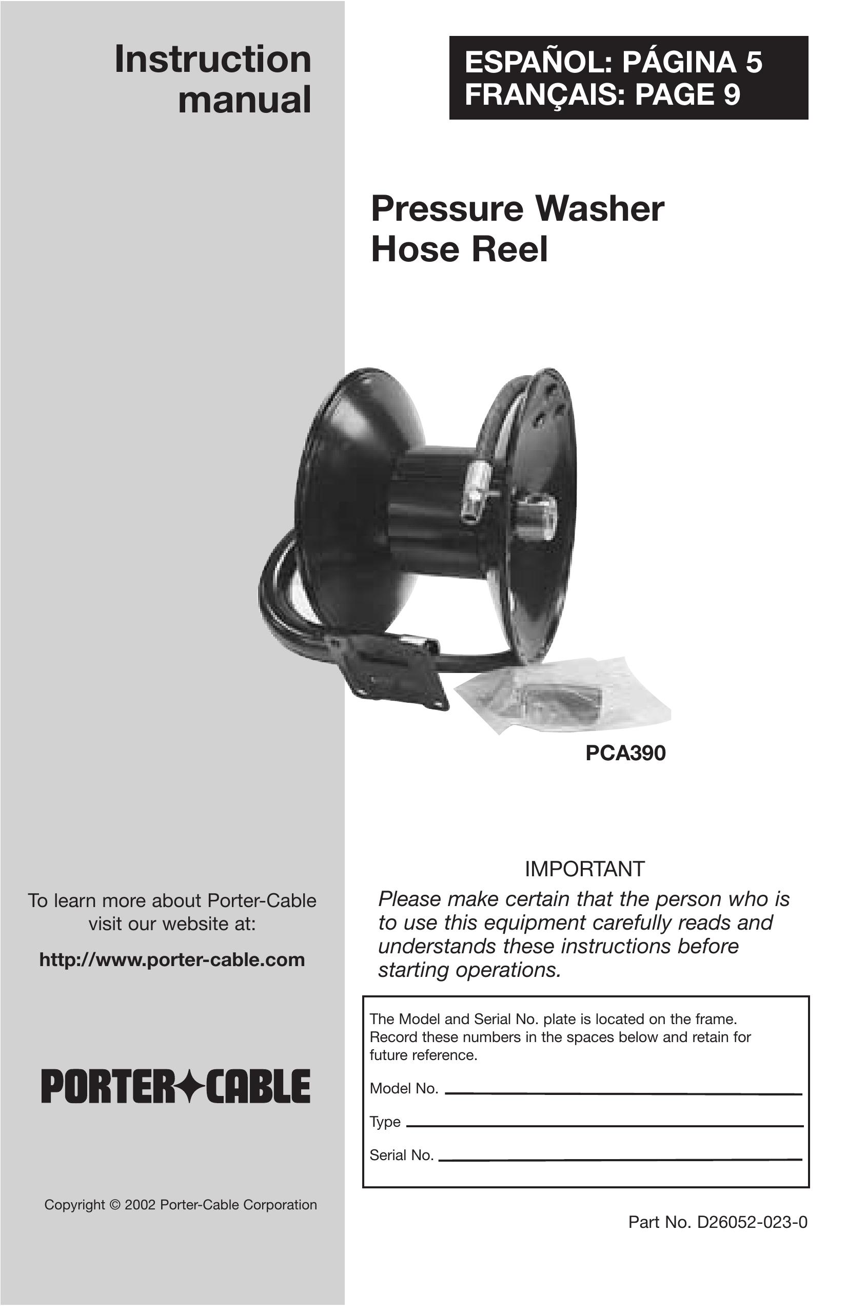Porter-Cable PCA390 Pressure Washer User Manual