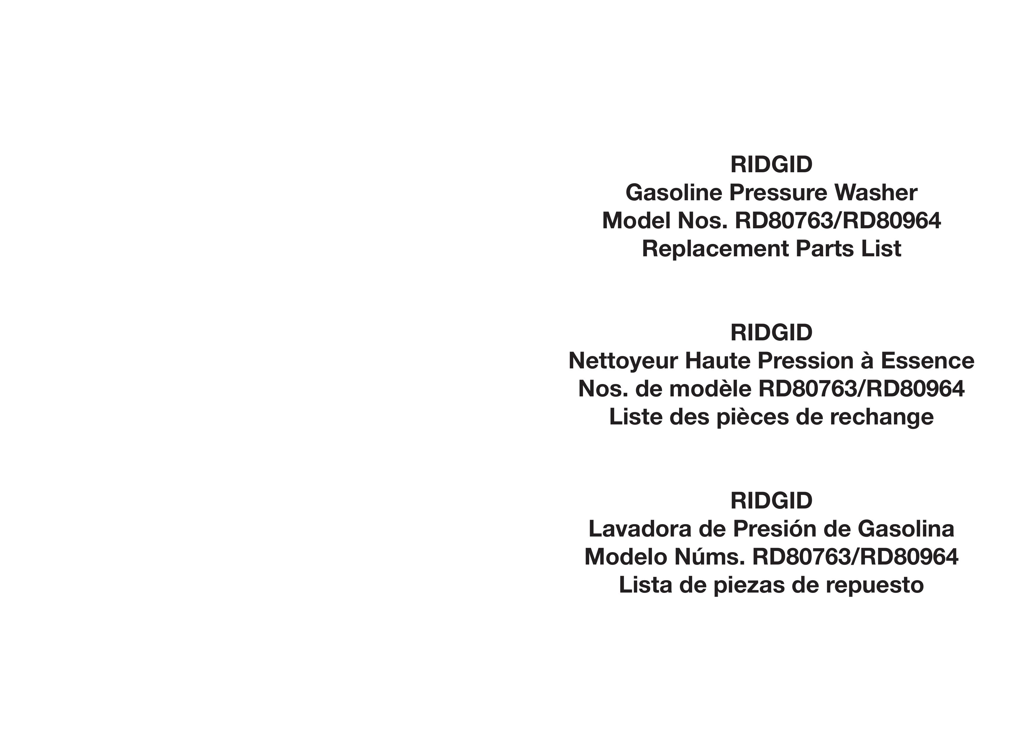 RIDGID RD80964 Pressure Washer User Manual