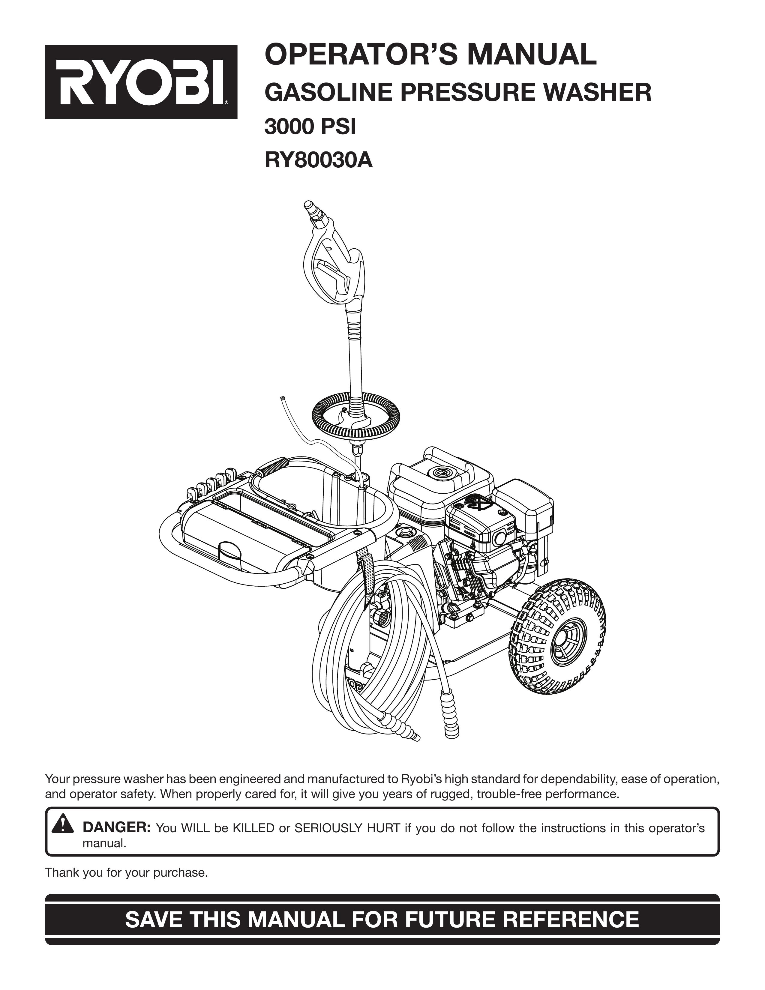 Ryobi Outdoor 3000 PSI, RY80030A Pressure Washer User Manual