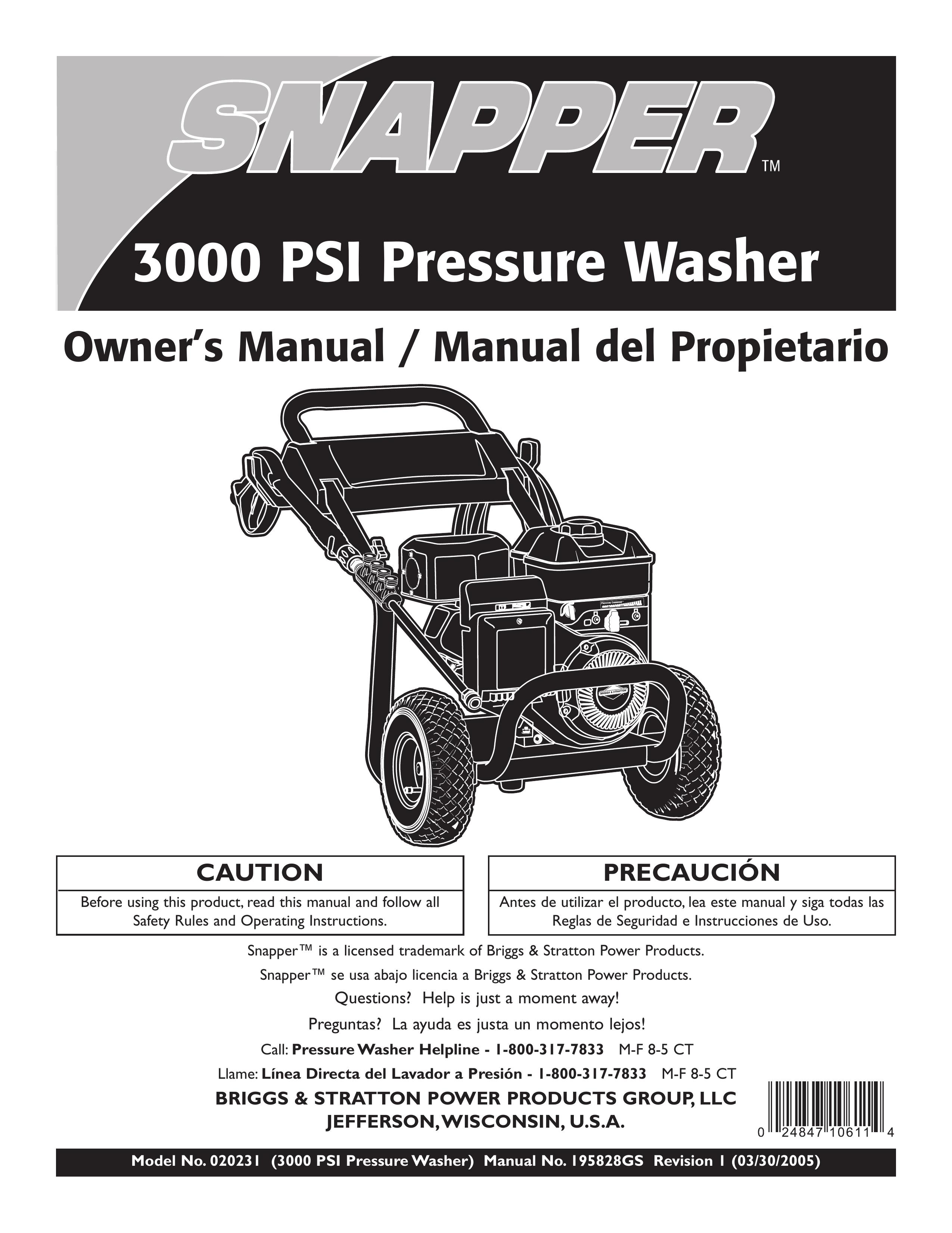 Snapper 020231 Pressure Washer User Manual