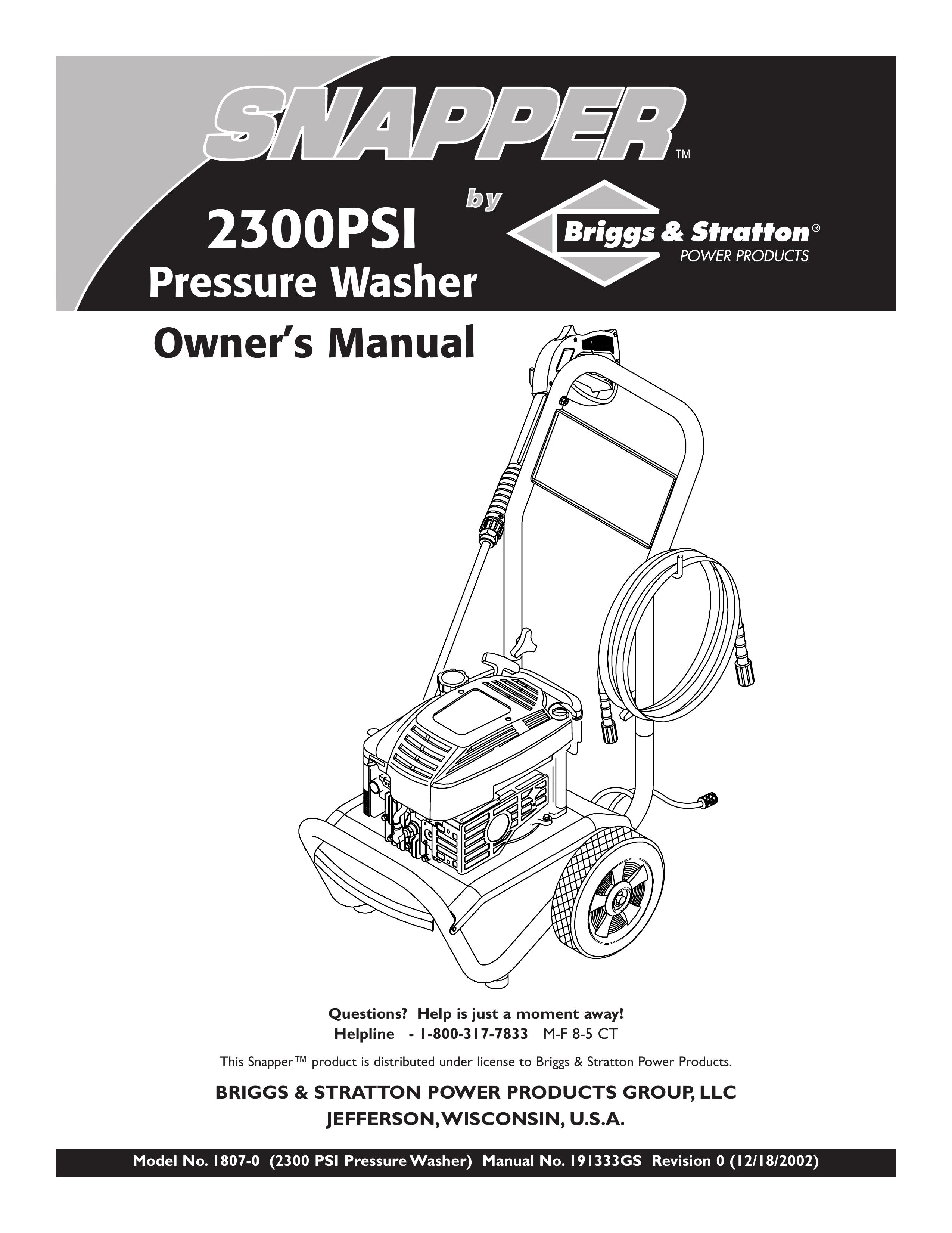 Snapper 1807-0 Pressure Washer User Manual