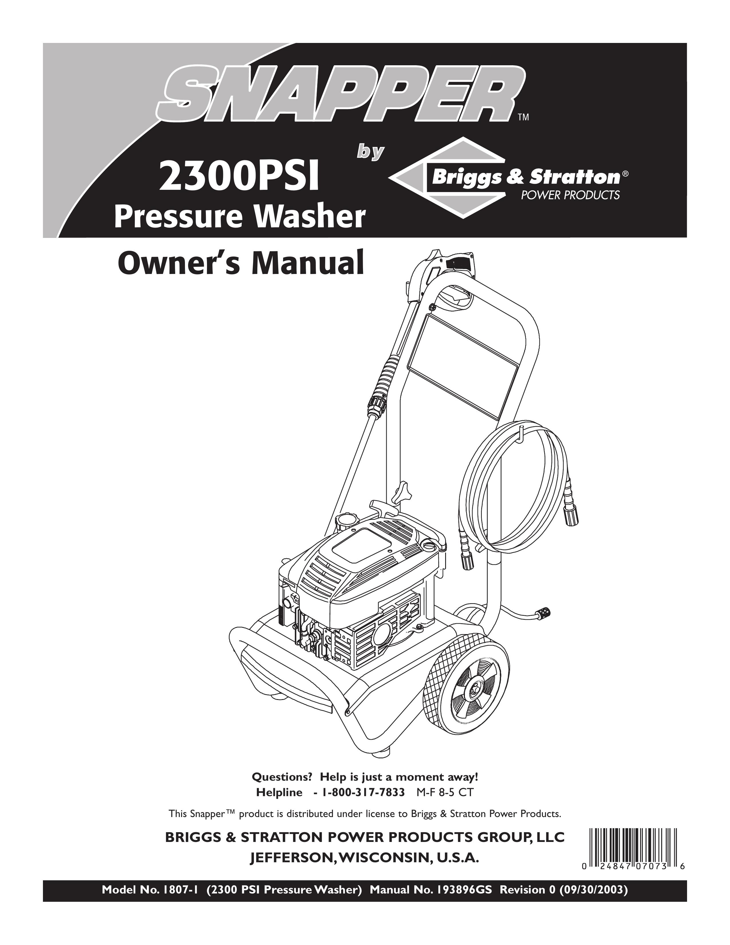 Snapper 1807-1 Pressure Washer User Manual