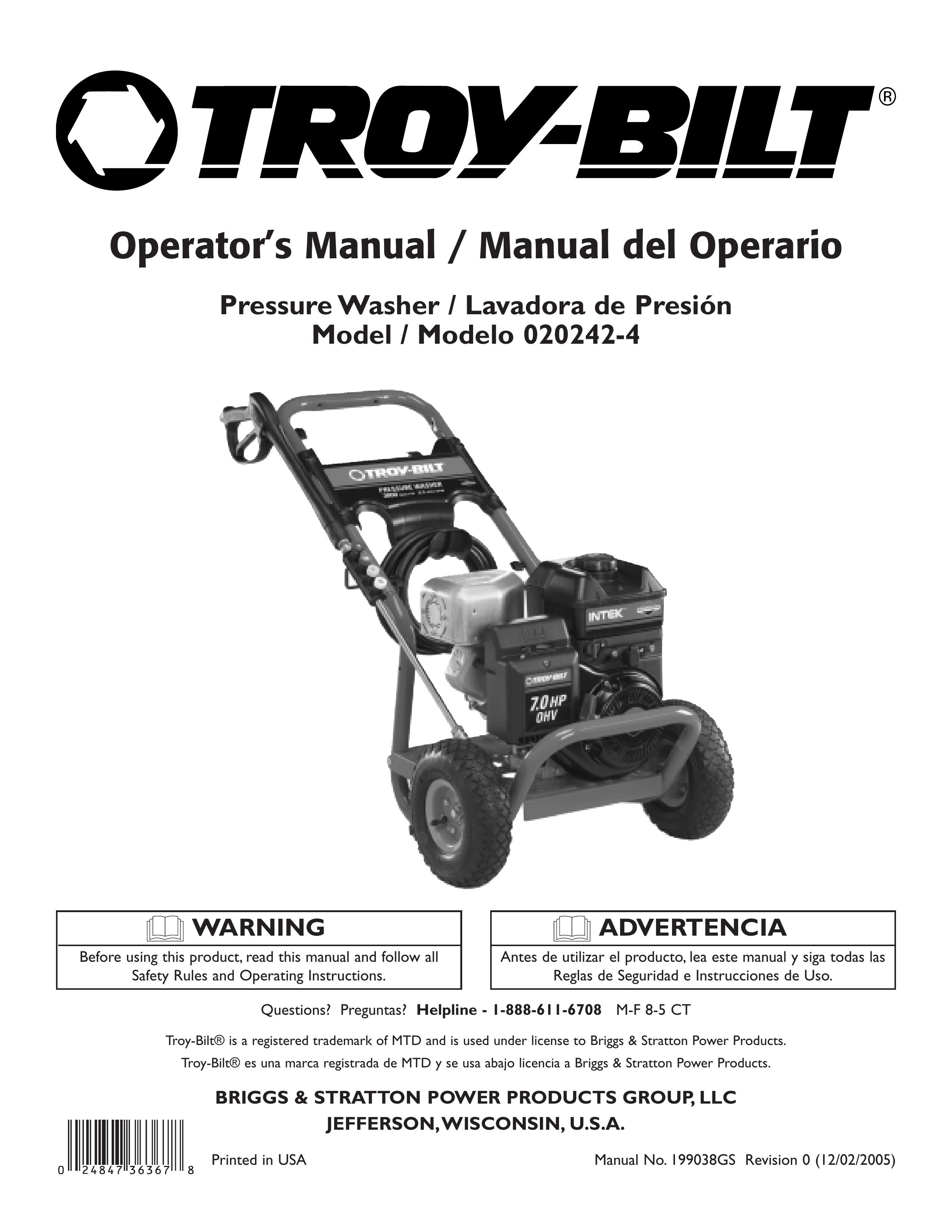 Troy-Bilt 020242-4 Pressure Washer User Manual