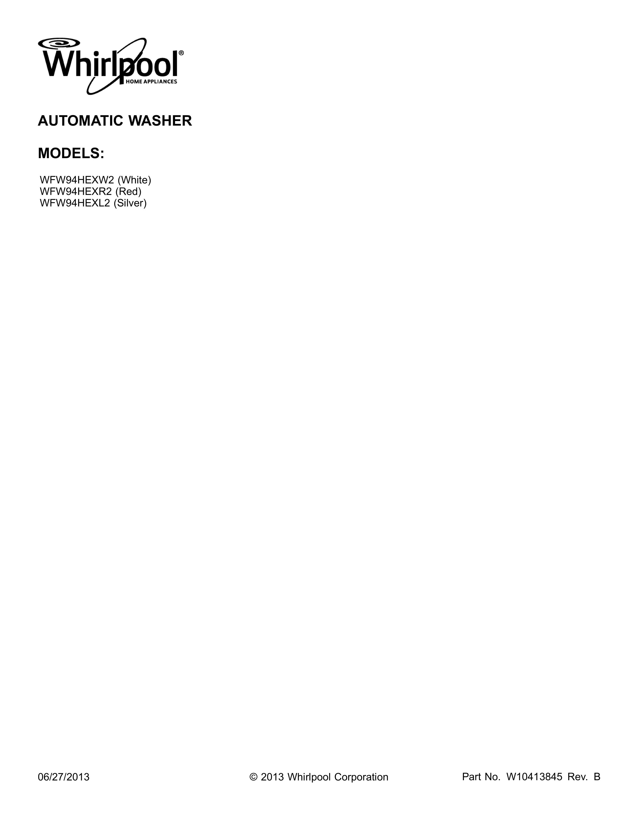 Whirlpool WFW94HEXW2 Pressure Washer User Manual