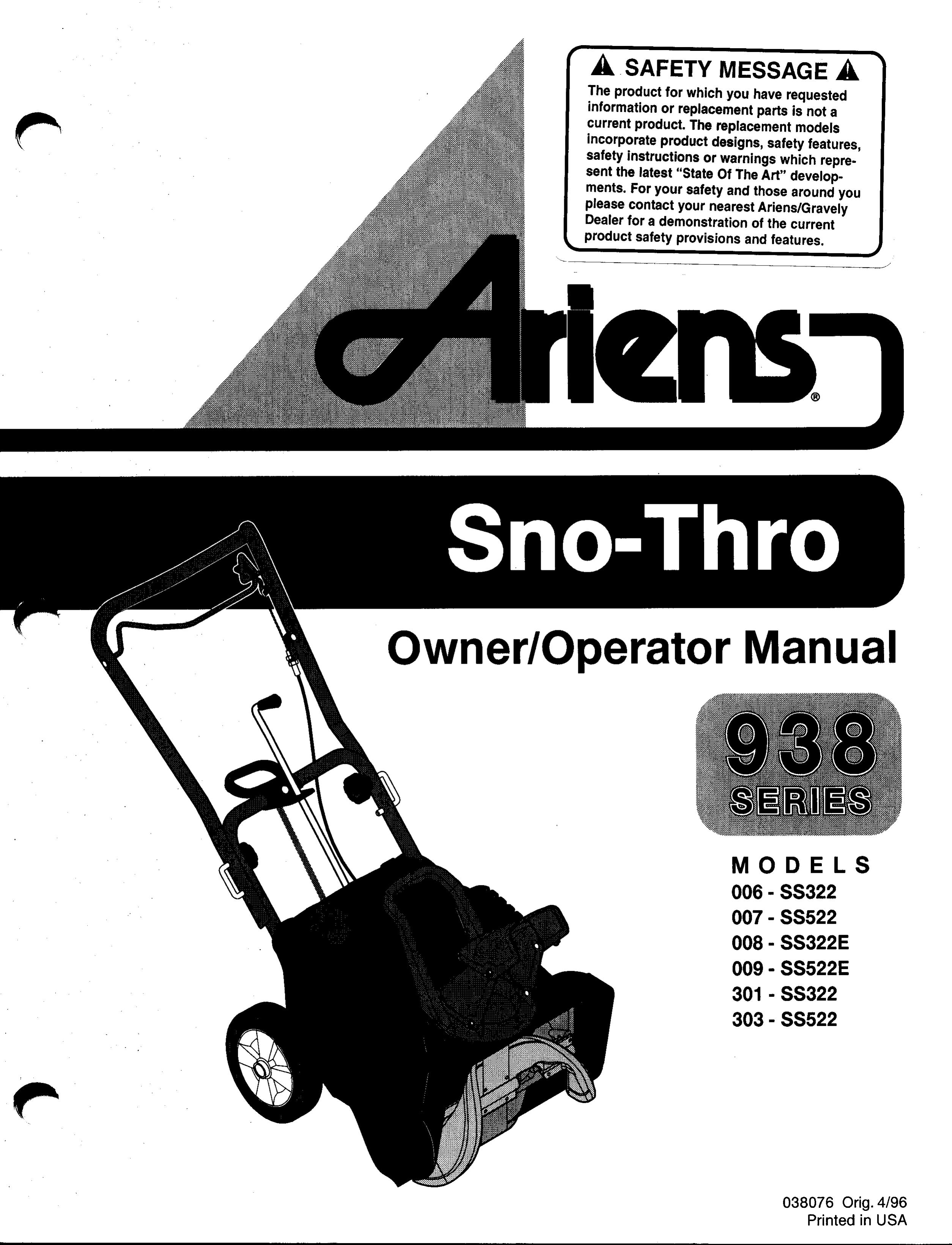 Ariens 006-SS322 Snow Blower User Manual