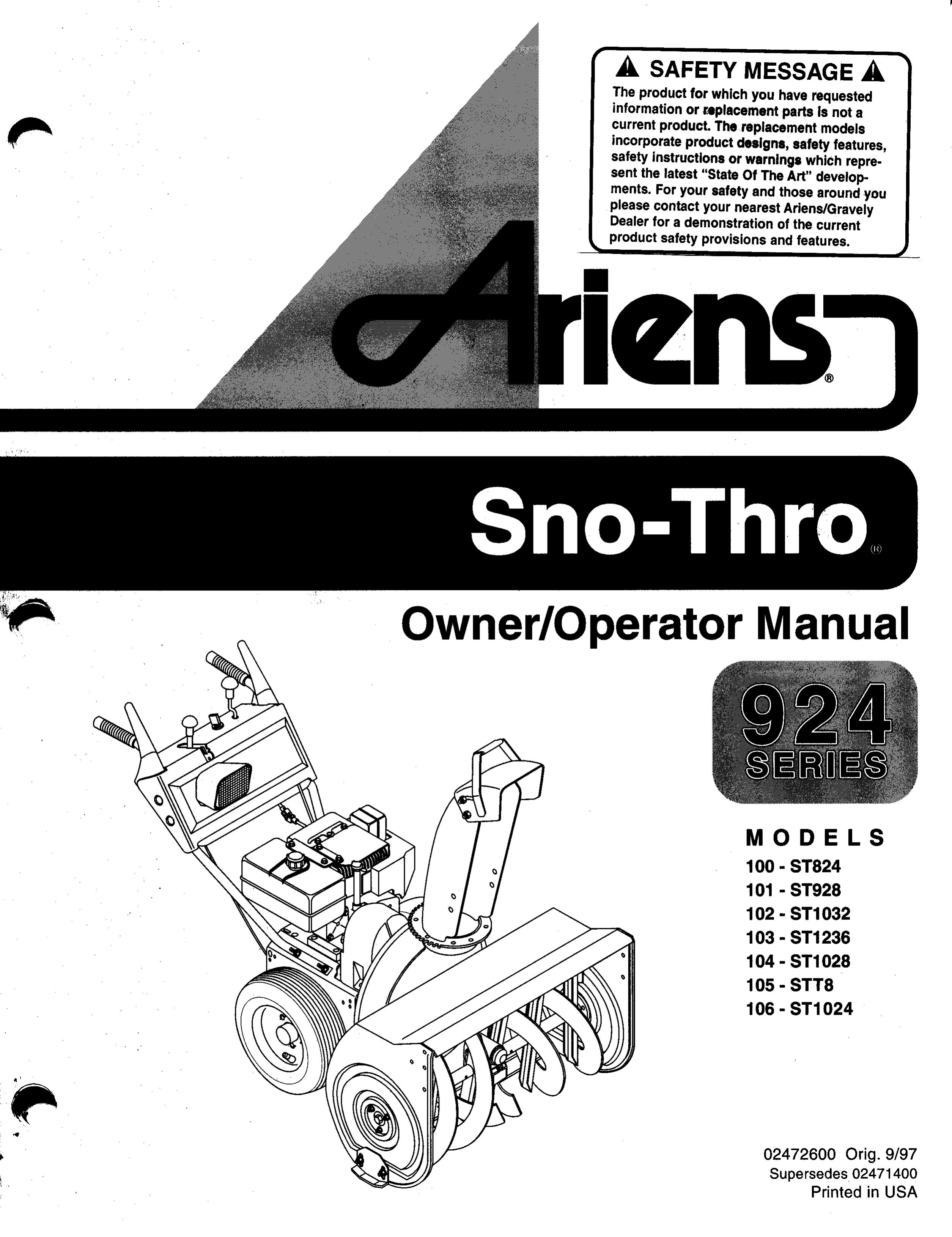 Ariens 101-ST928 Snow Blower User Manual