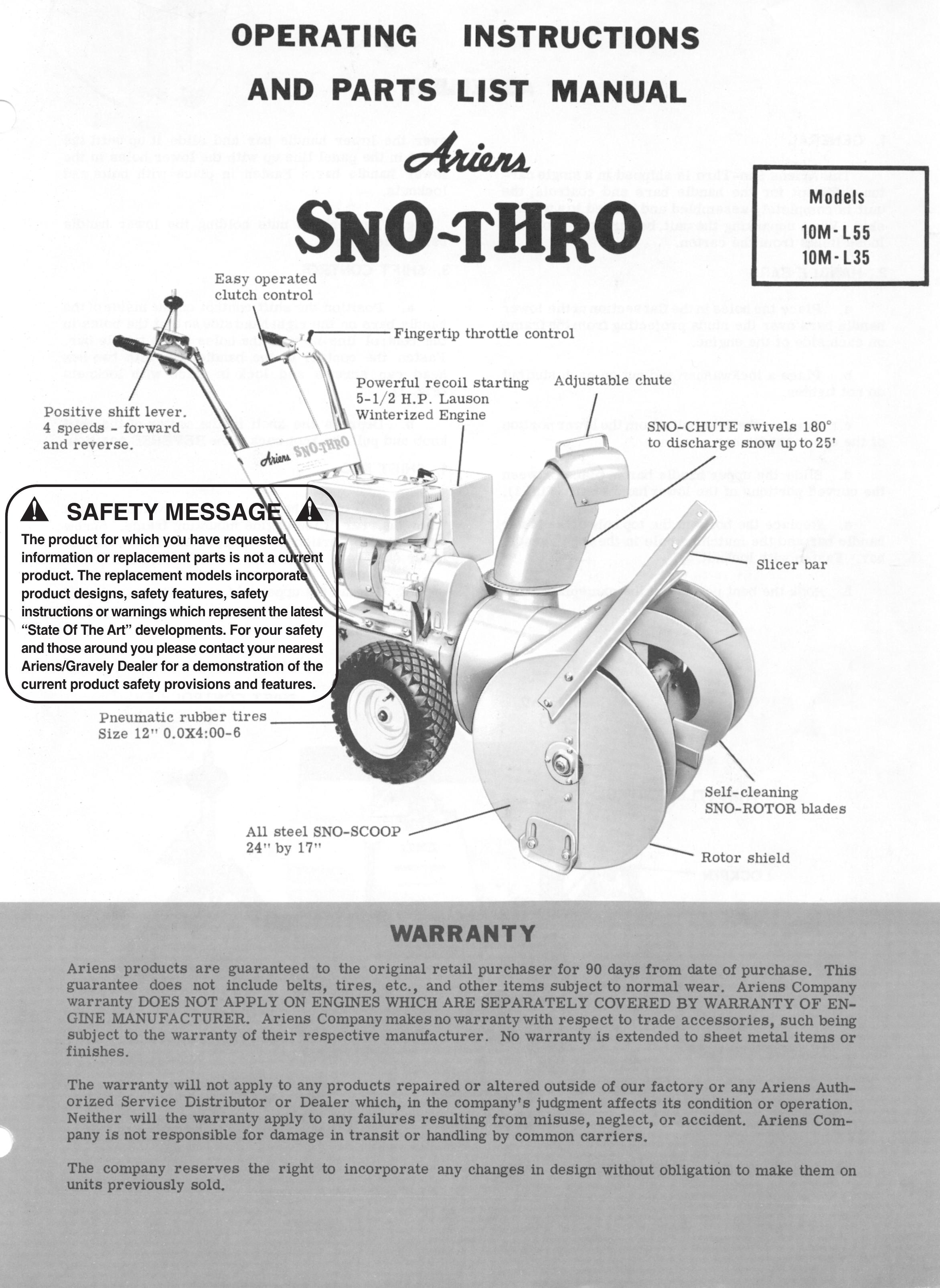 Ariens 10M-L35 Snow Blower User Manual
