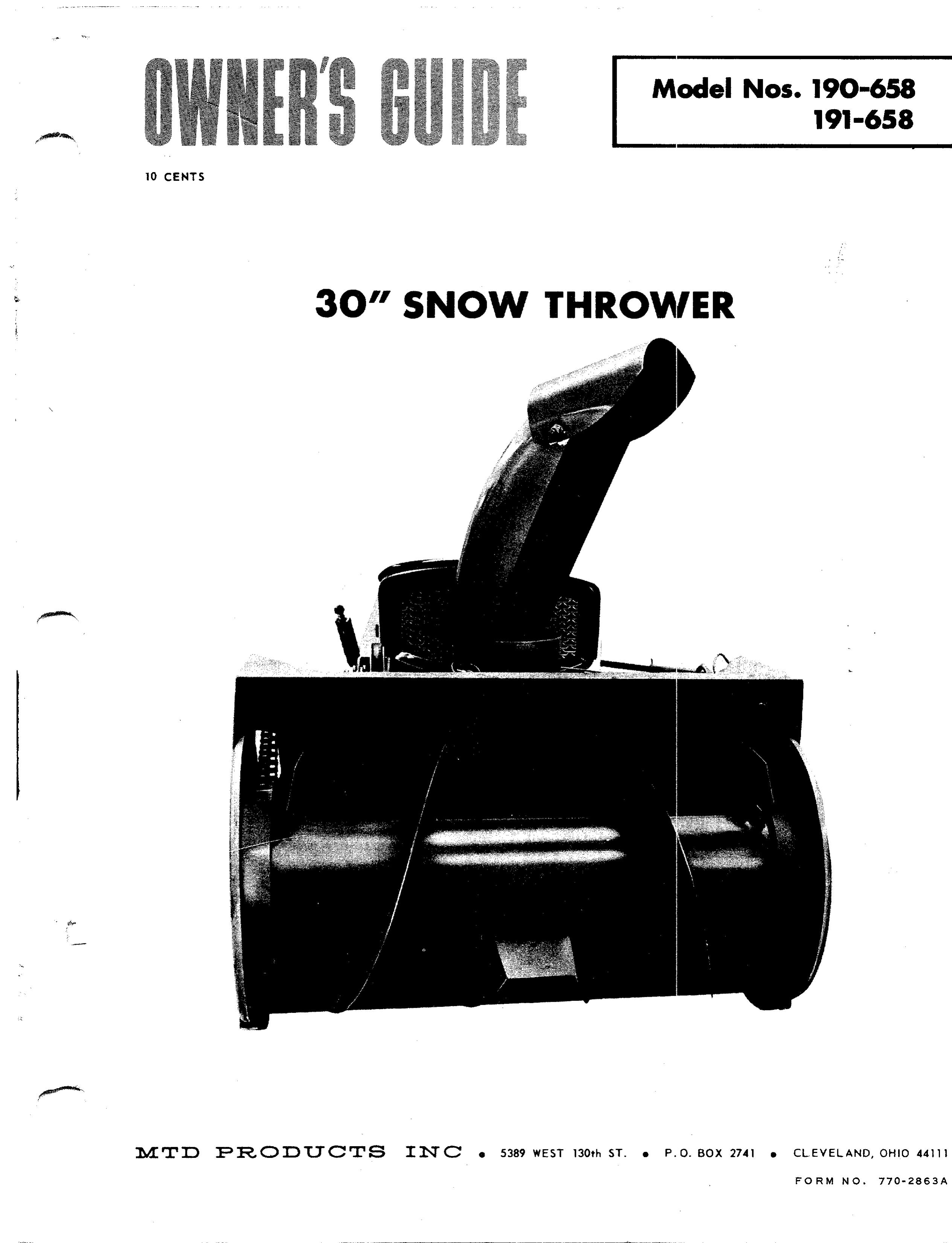 Bolens 190-658 Snow Blower User Manual