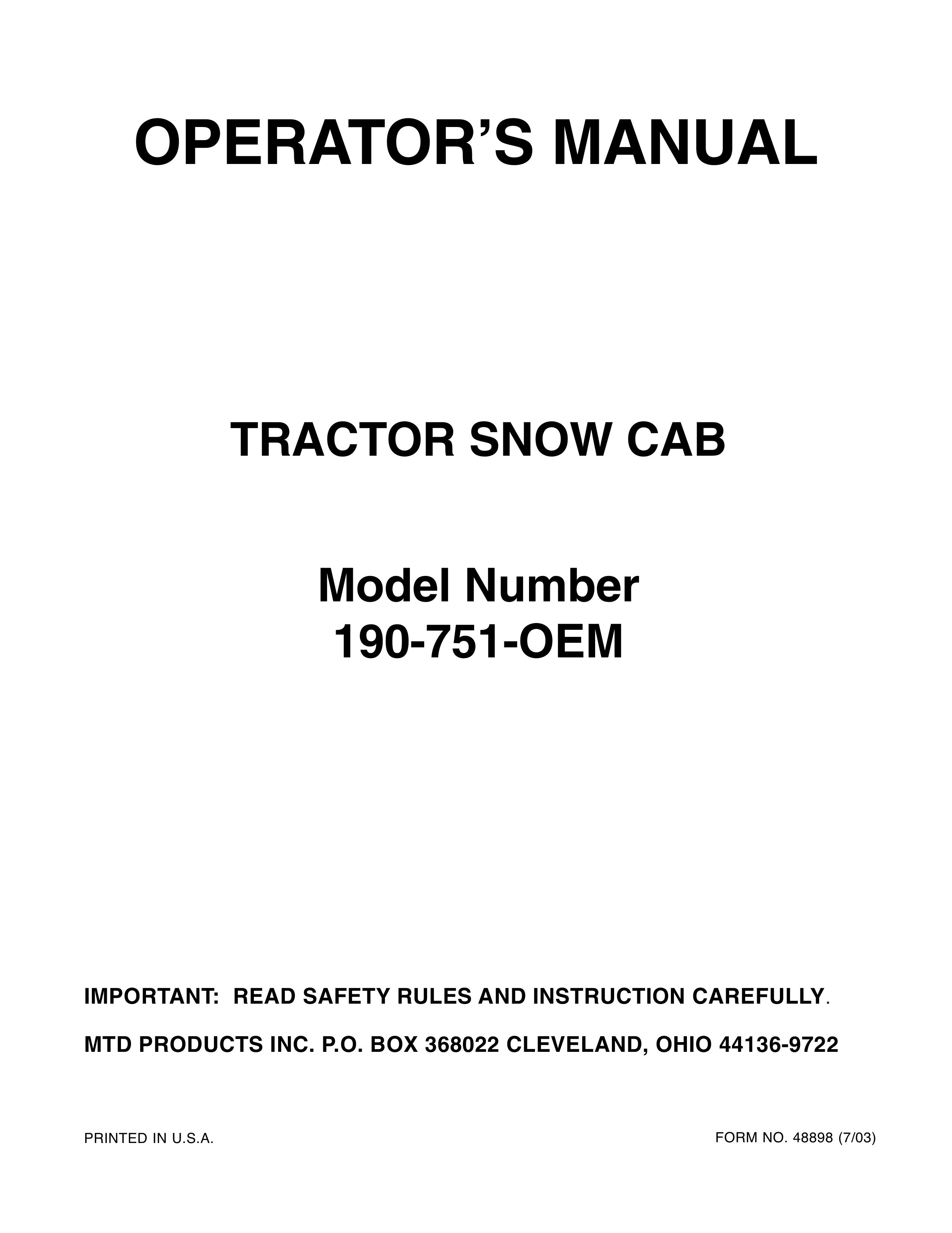 Bolens 190-751-OEM Snow Blower User Manual