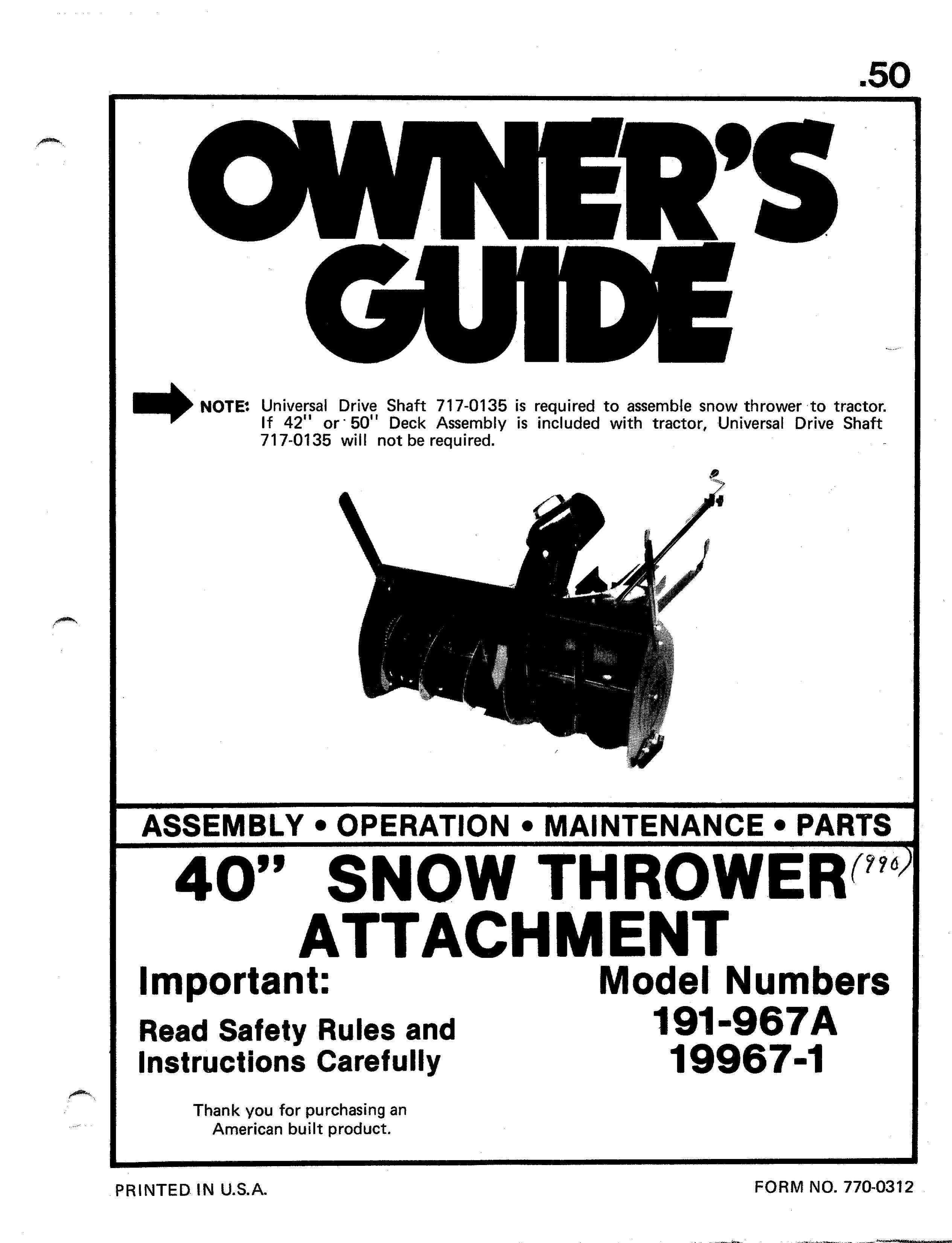 Bolens 191-967 A Snow Blower User Manual