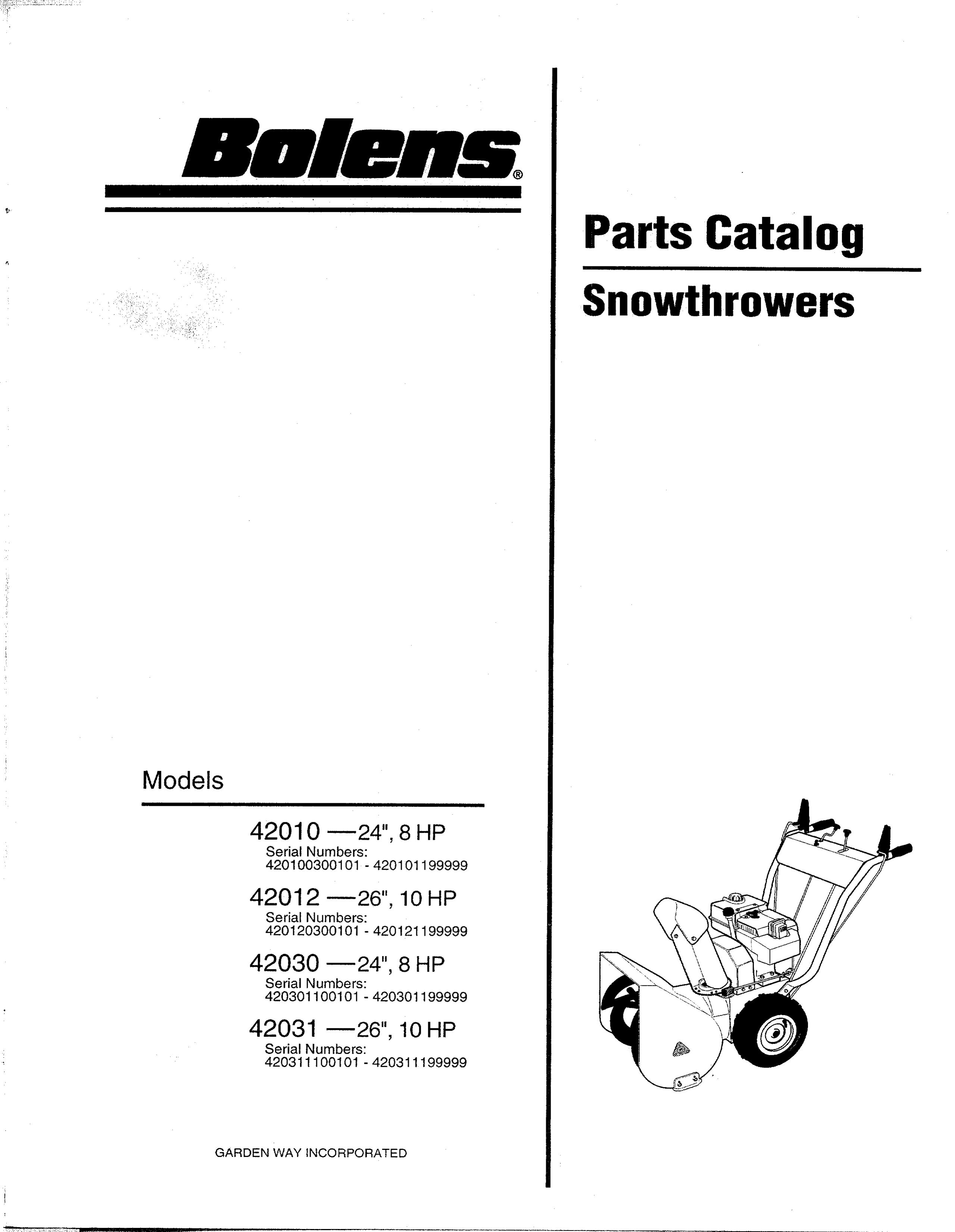 Bolens 42010 Snow Blower User Manual