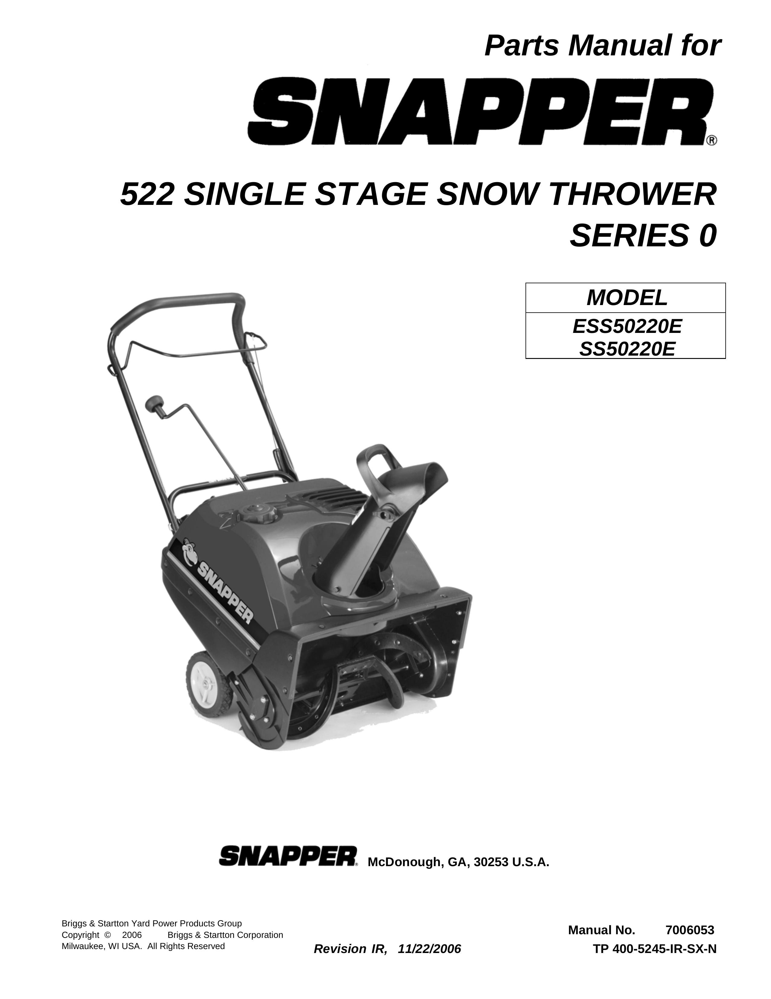 Briggs & Stratton SS50220E Snow Blower User Manual