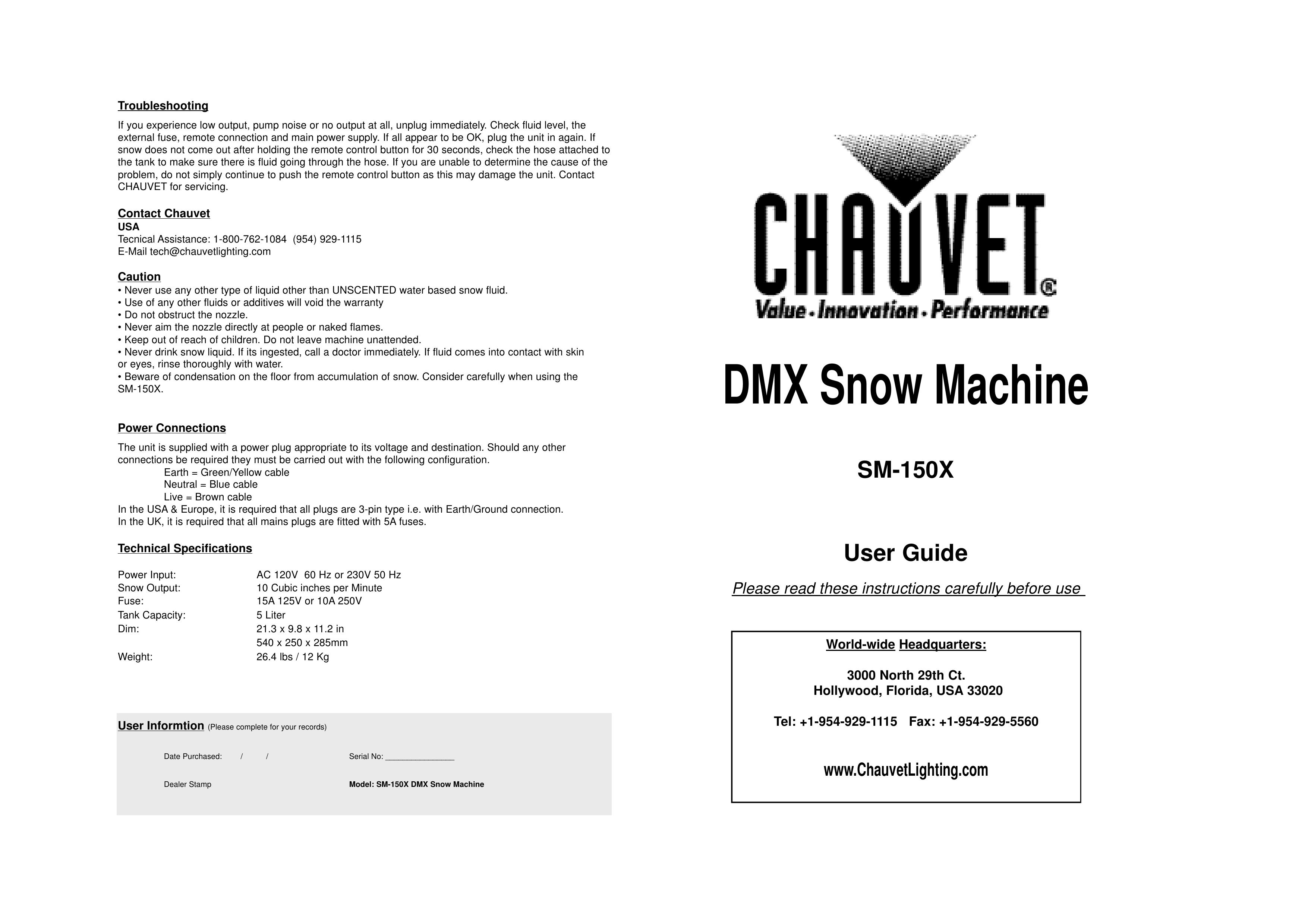 Chauvet SM-150X Snow Blower User Manual