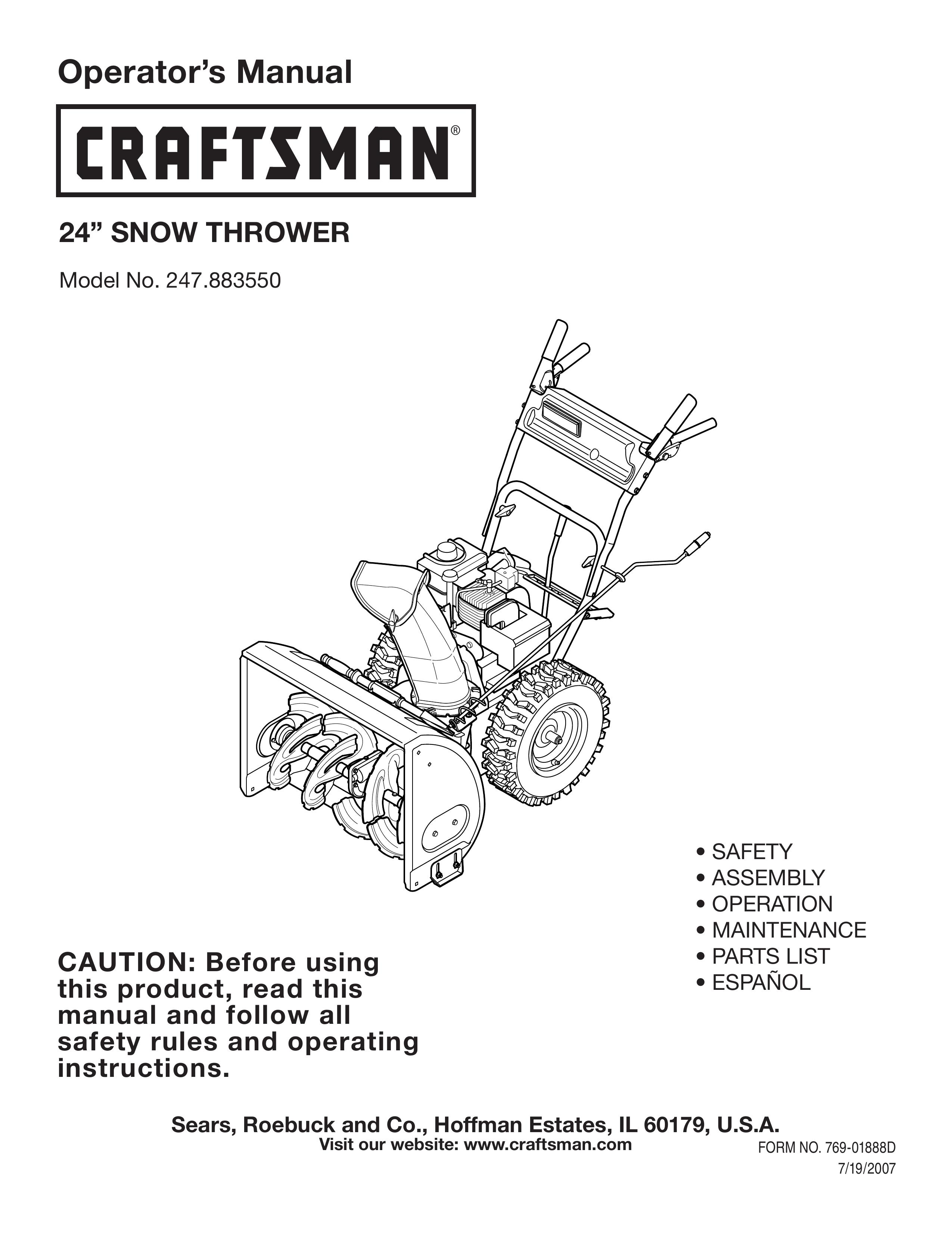 Craftsman 247.88355 Snow Blower User Manual