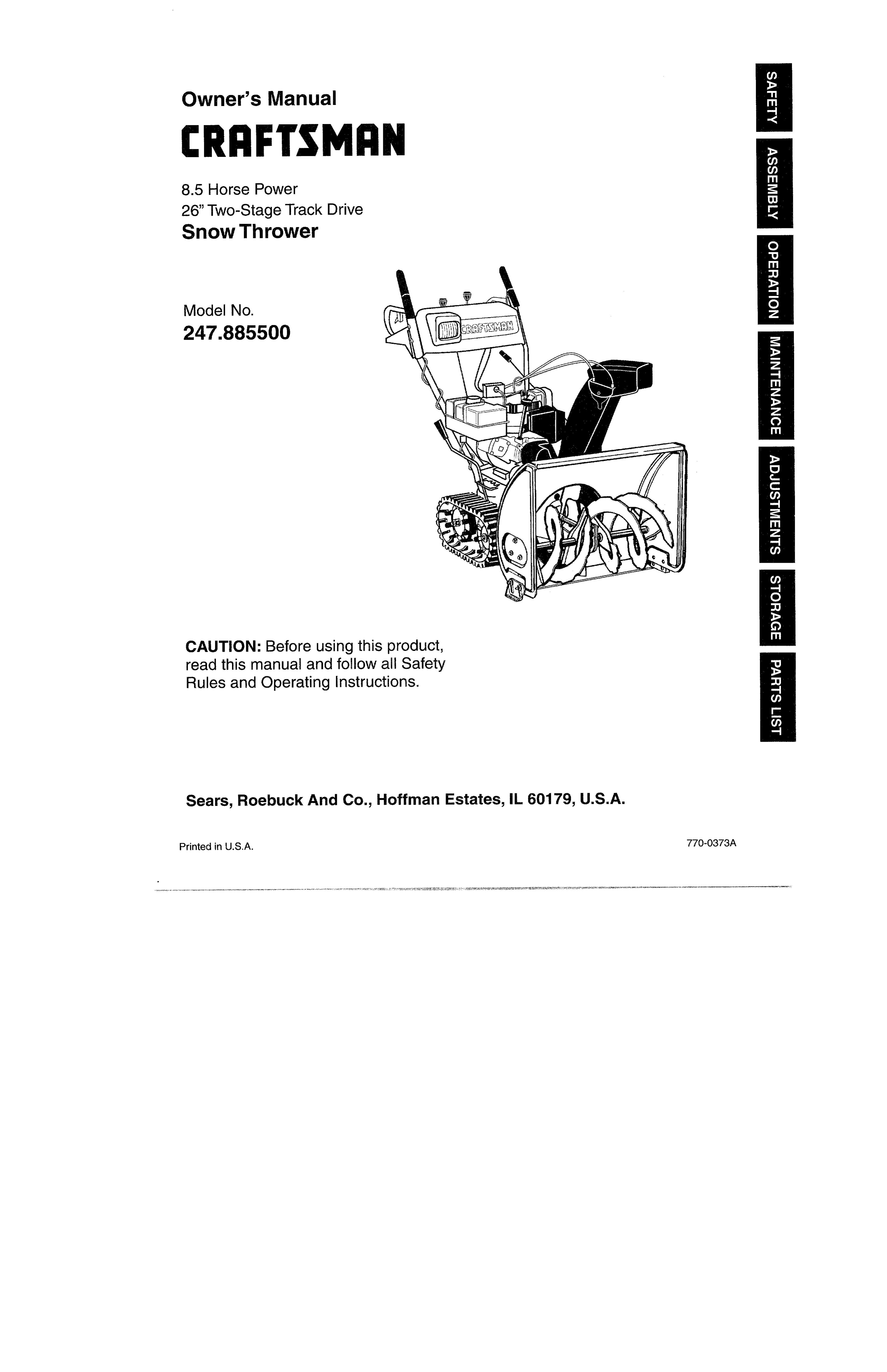 Craftsman 247.885500 Snow Blower User Manual