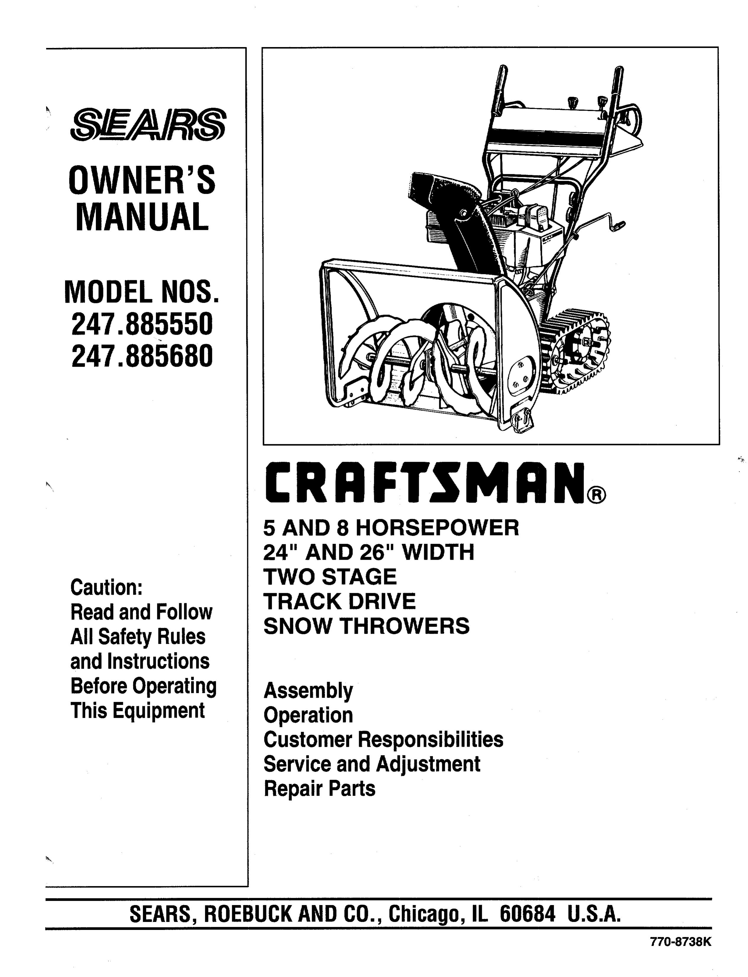 Craftsman 247.885550, 247.885680 Snow Blower User Manual