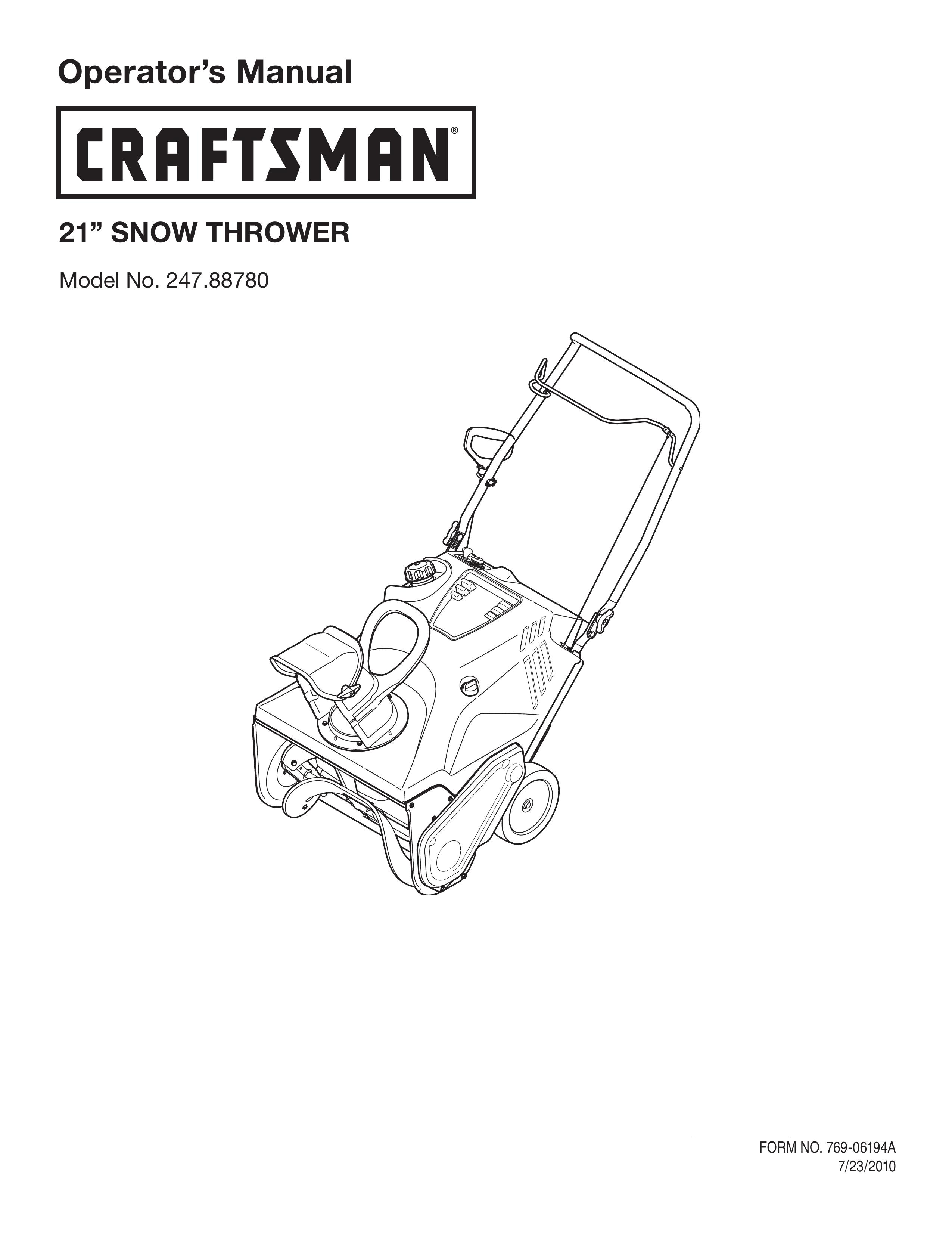 Craftsman 247.8878 Snow Blower User Manual