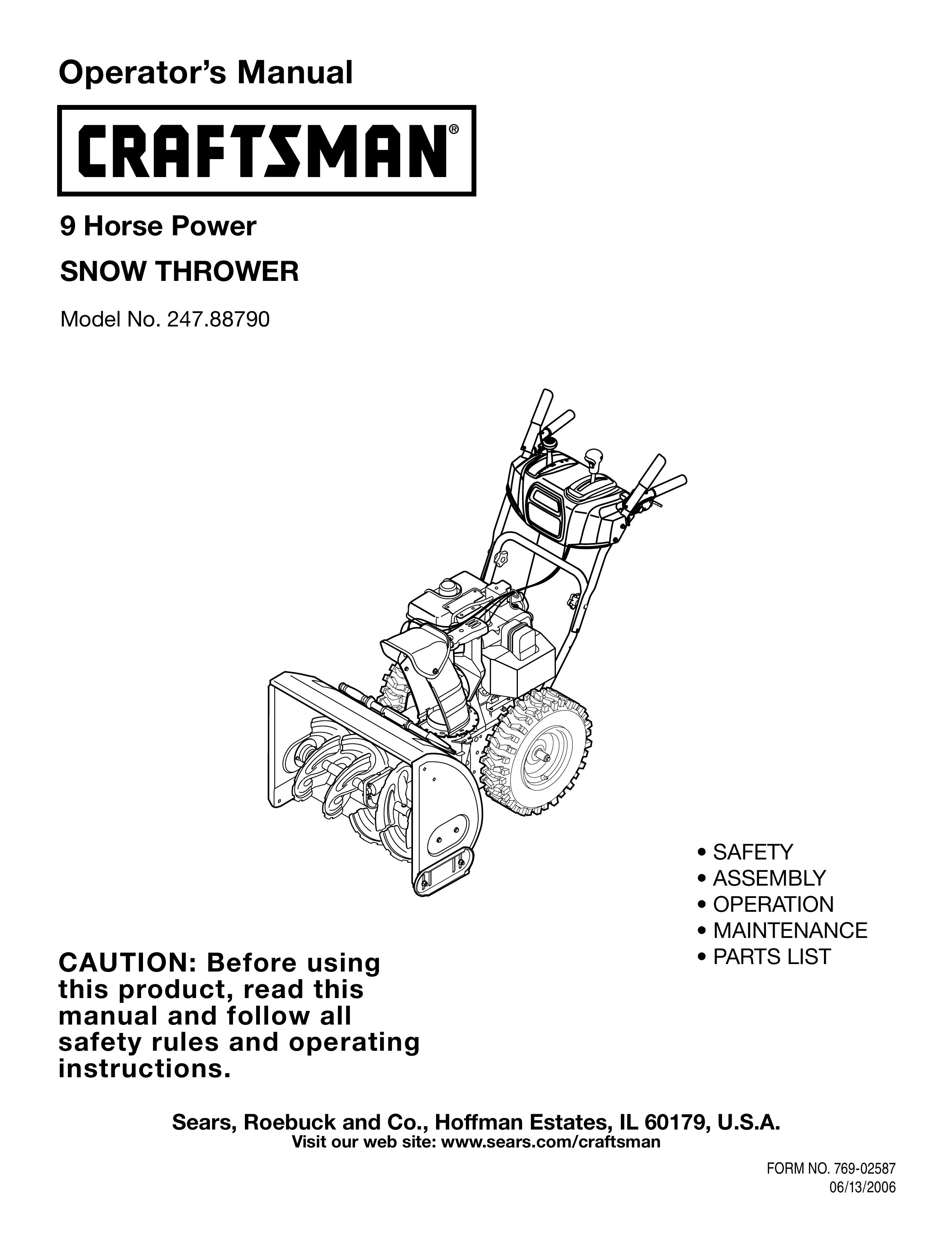 Craftsman 247.8879 Snow Blower User Manual
