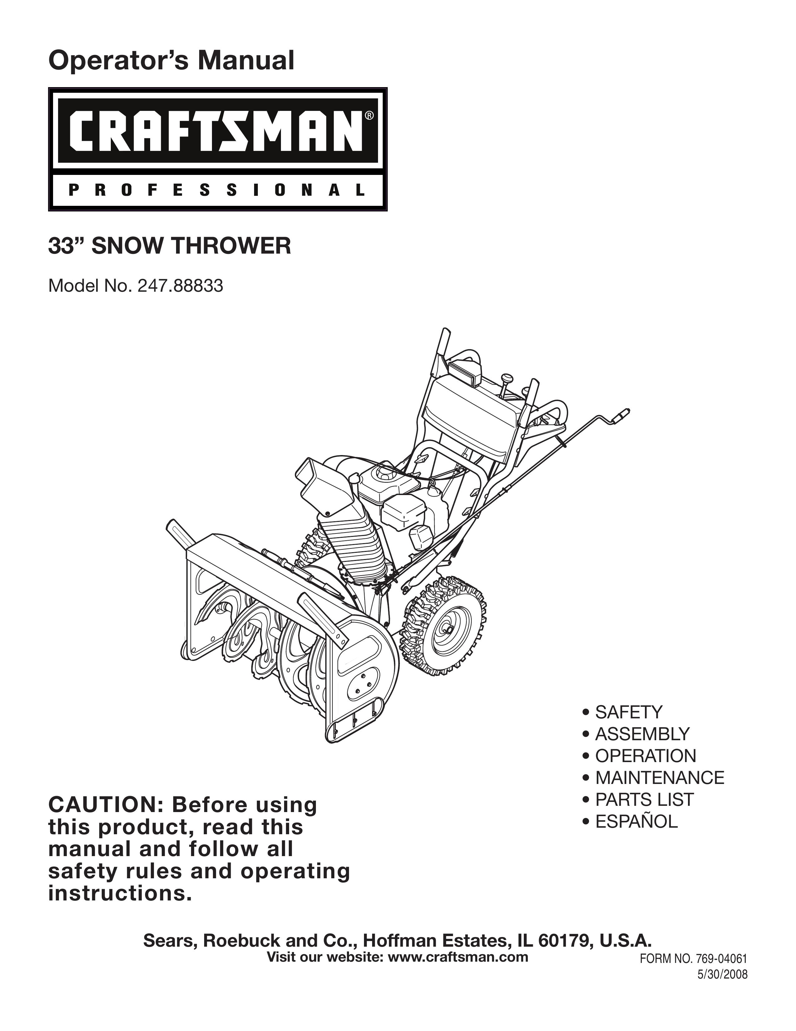 Craftsman 247.88833 Snow Blower User Manual