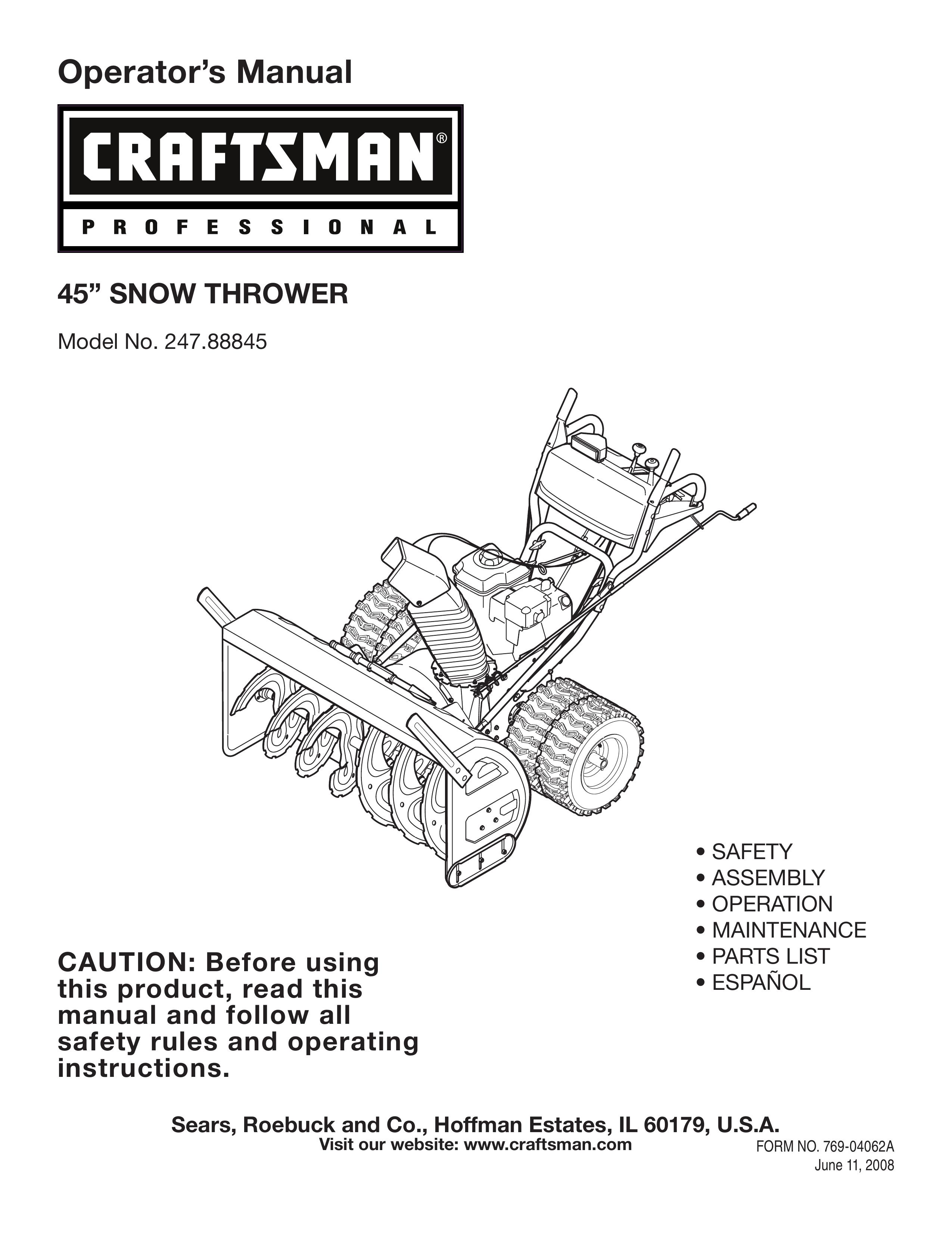 Craftsman 247.88845 Snow Blower User Manual