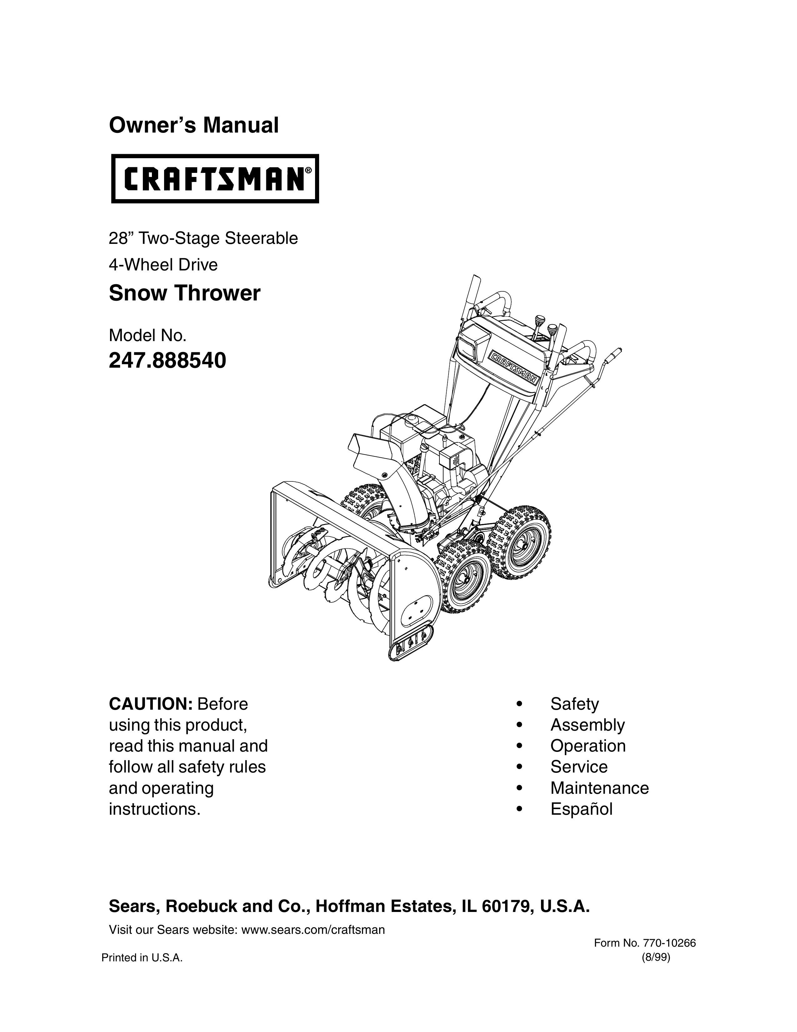 Craftsman 247.88854 Snow Blower User Manual
