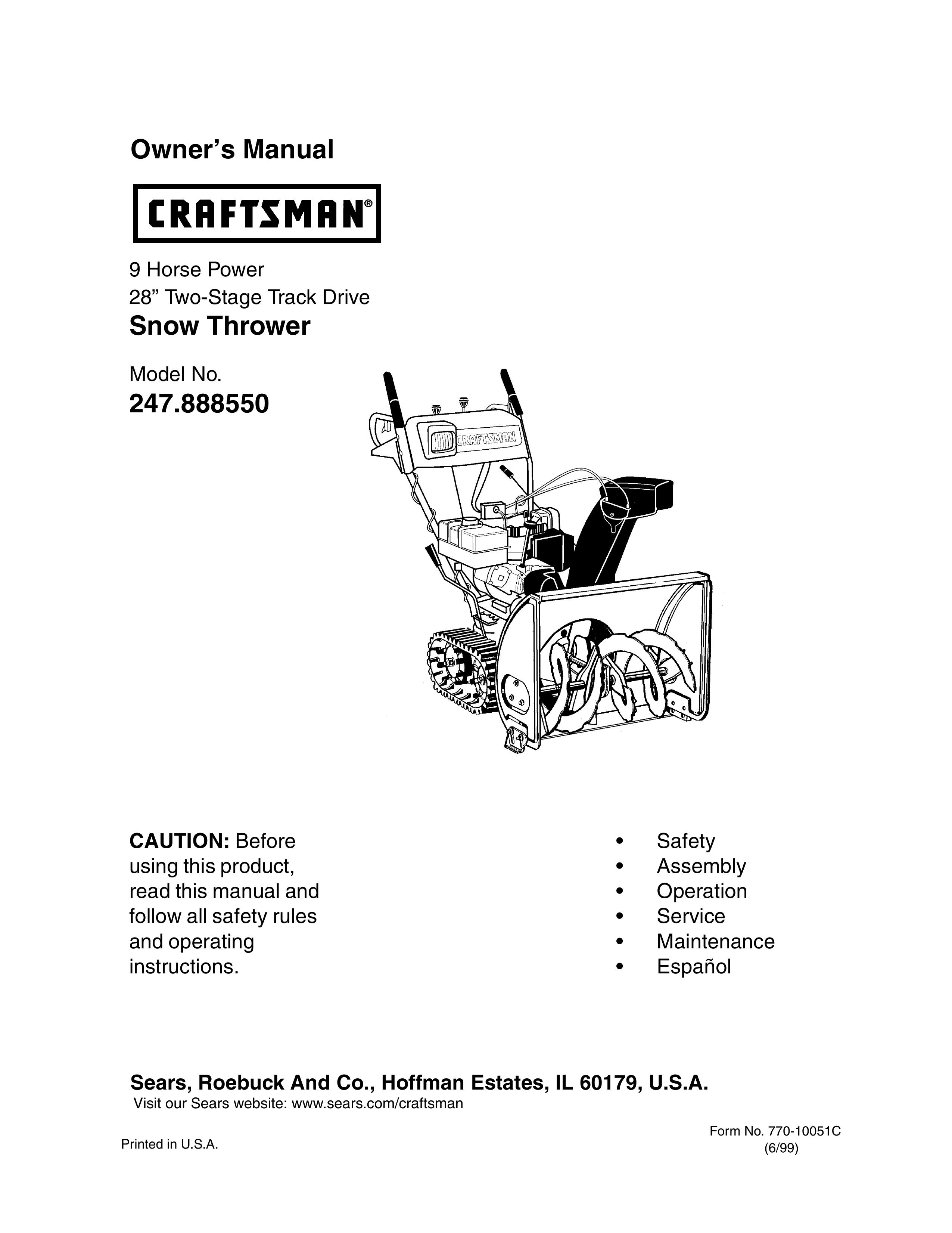 Craftsman 247.88855 Snow Blower User Manual