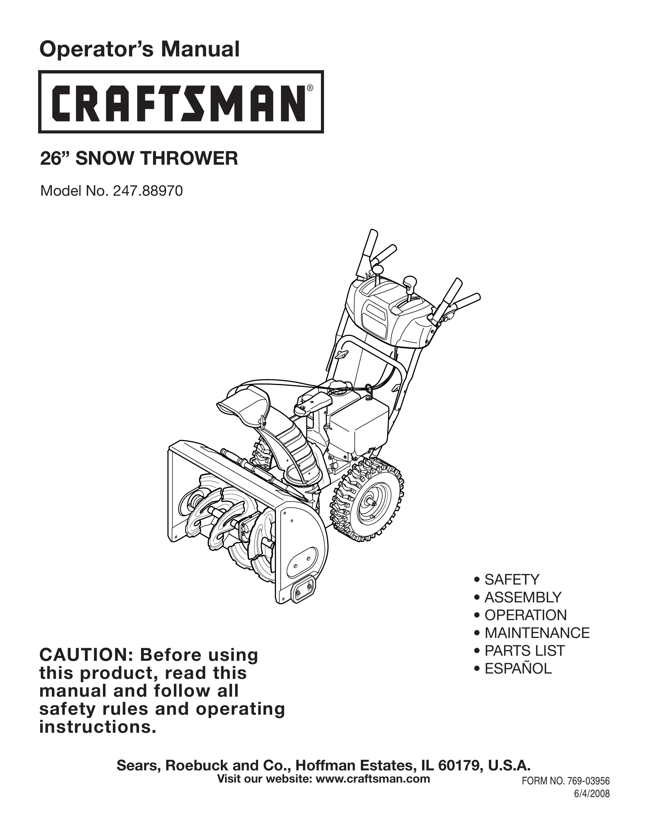 Craftsman 247.8897 Snow Blower User Manual