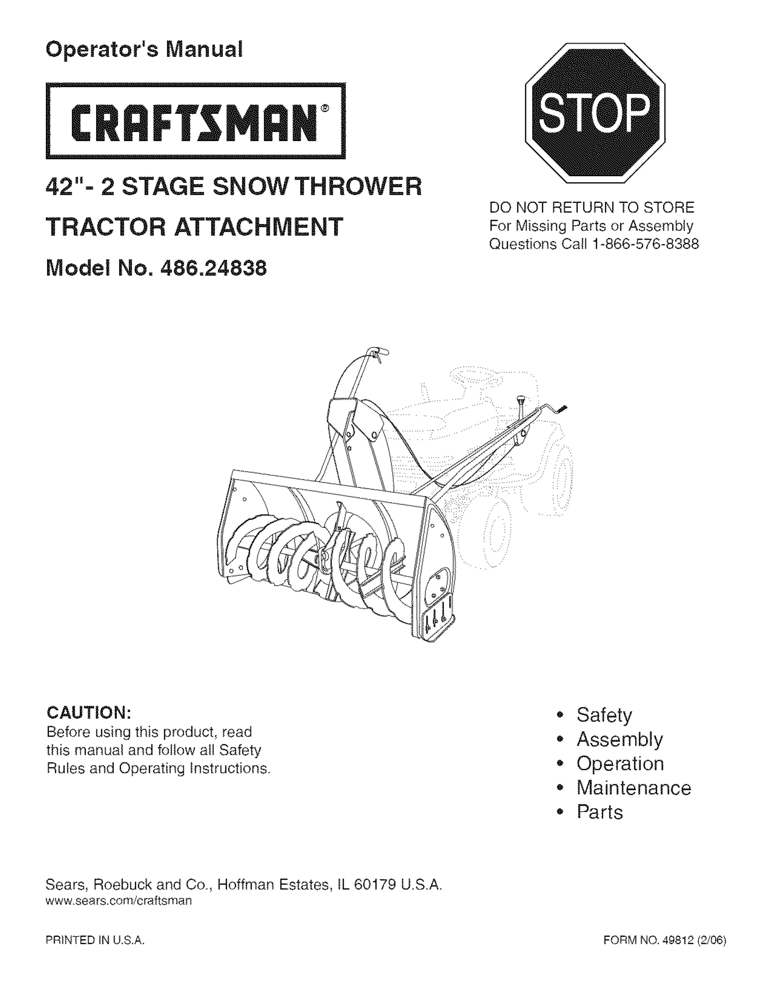Craftsman 486.24838 Snow Blower User Manual