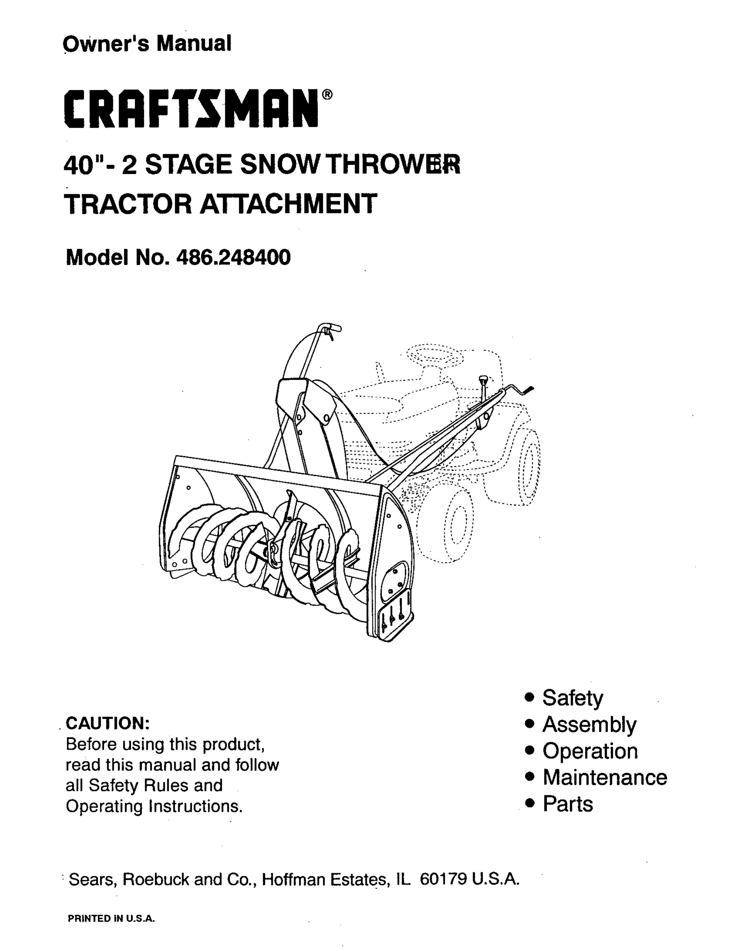 Craftsman 486.2484 Snow Blower User Manual
