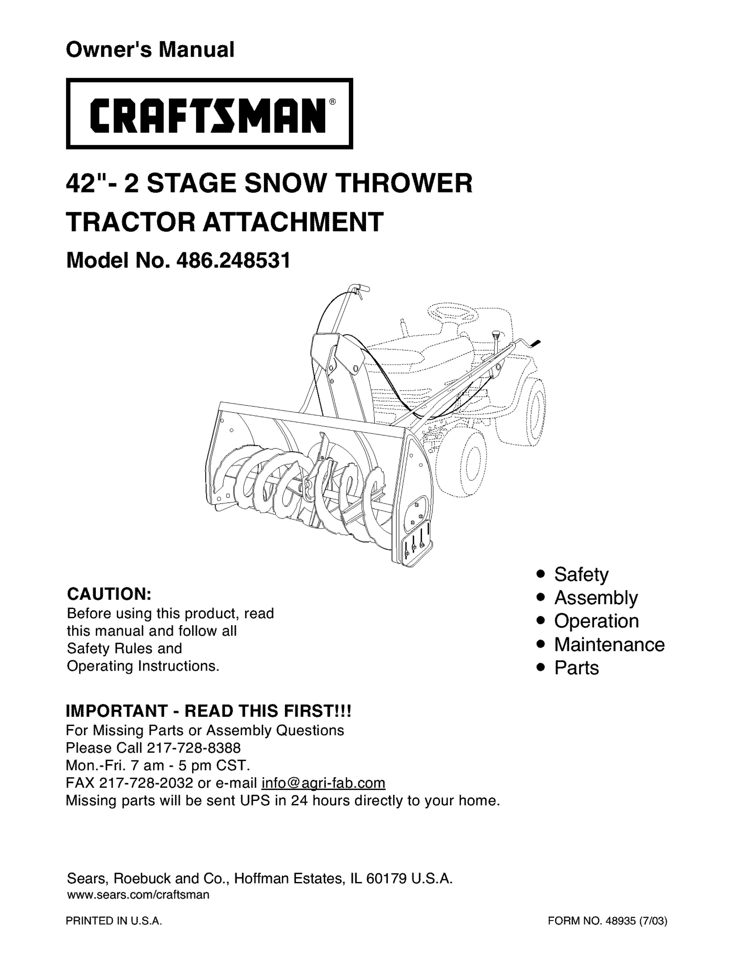 Craftsman 486.248531 Snow Blower User Manual