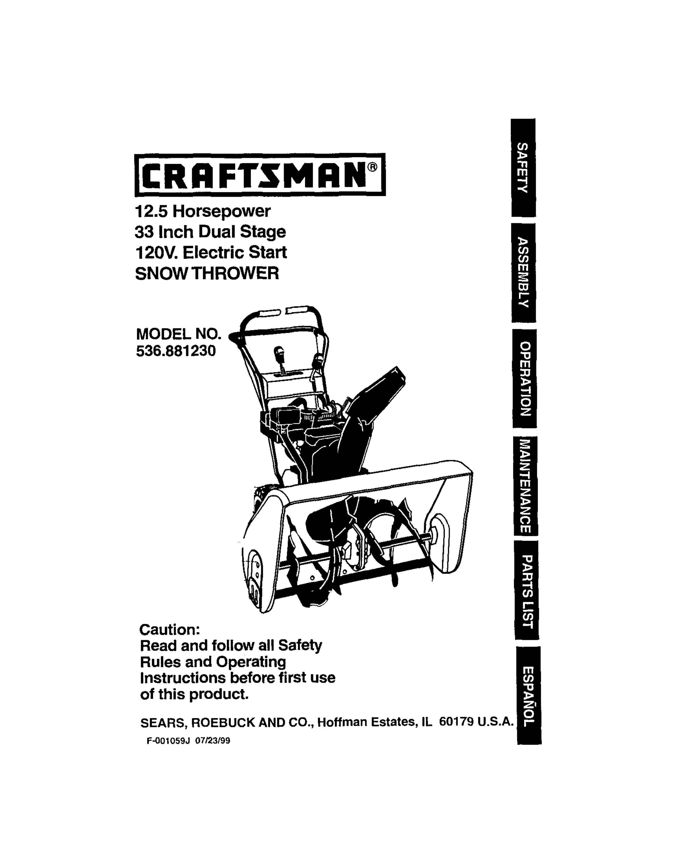Craftsman 536.88123 Snow Blower User Manual
