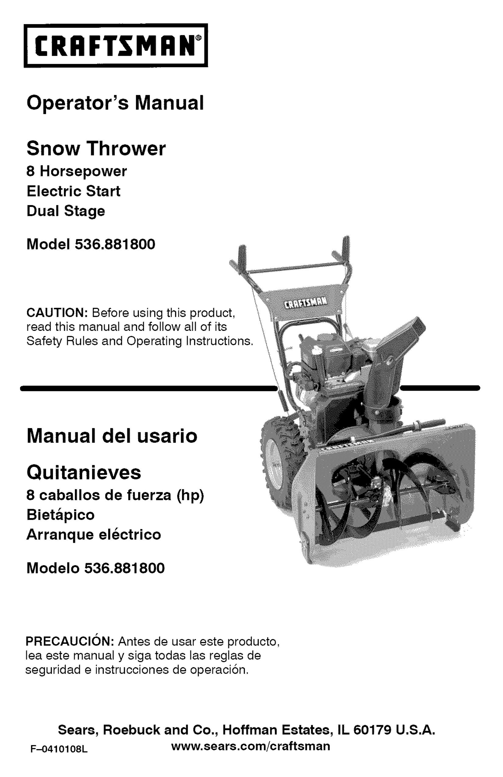 Craftsman 536.8818 Snow Blower User Manual