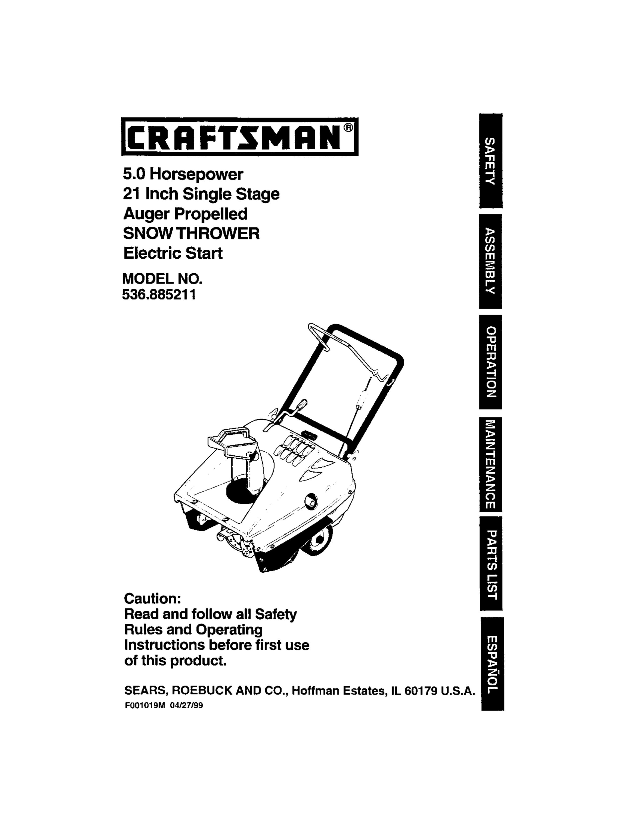 Craftsman 536885211 Snow Blower User Manual