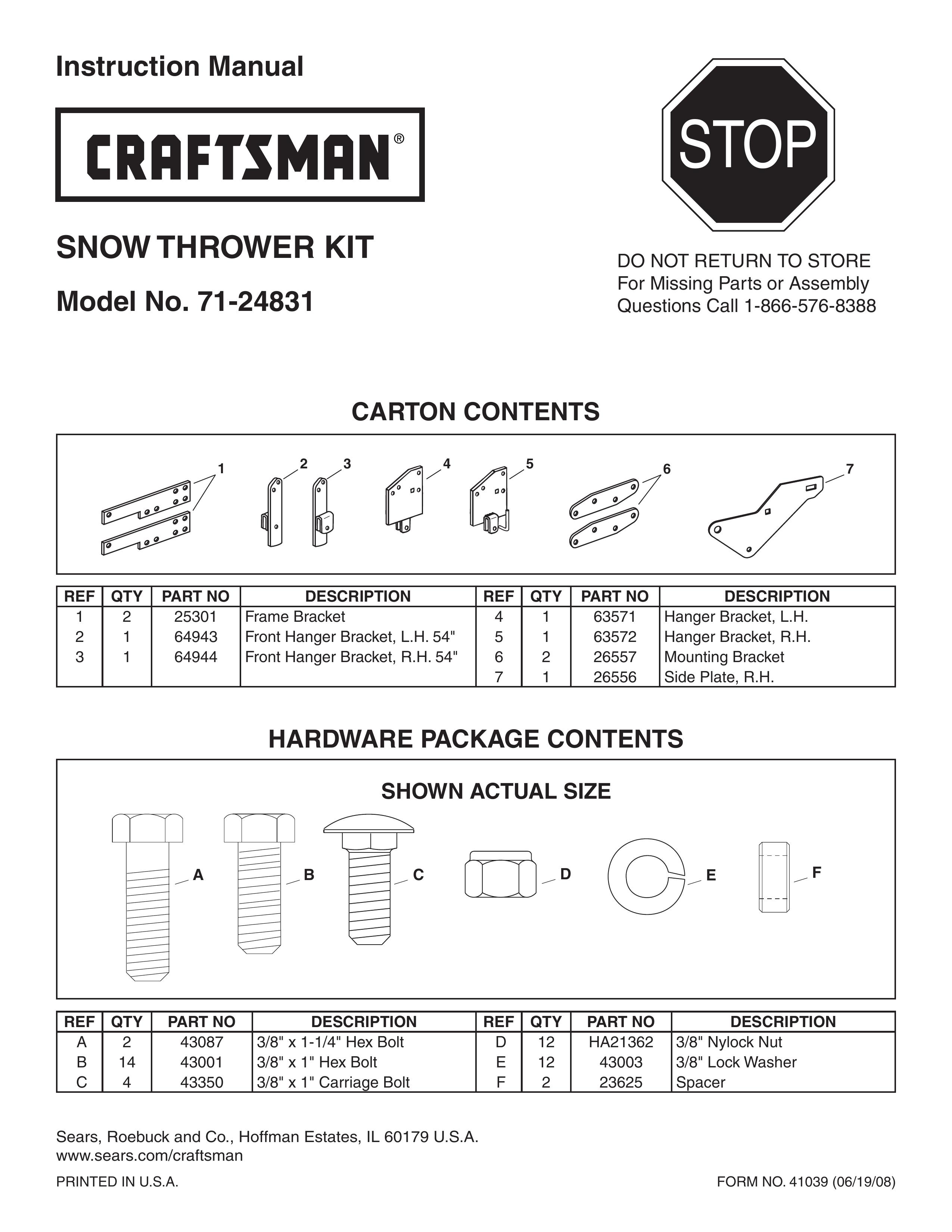 Craftsman 71-24831 Snow Blower User Manual