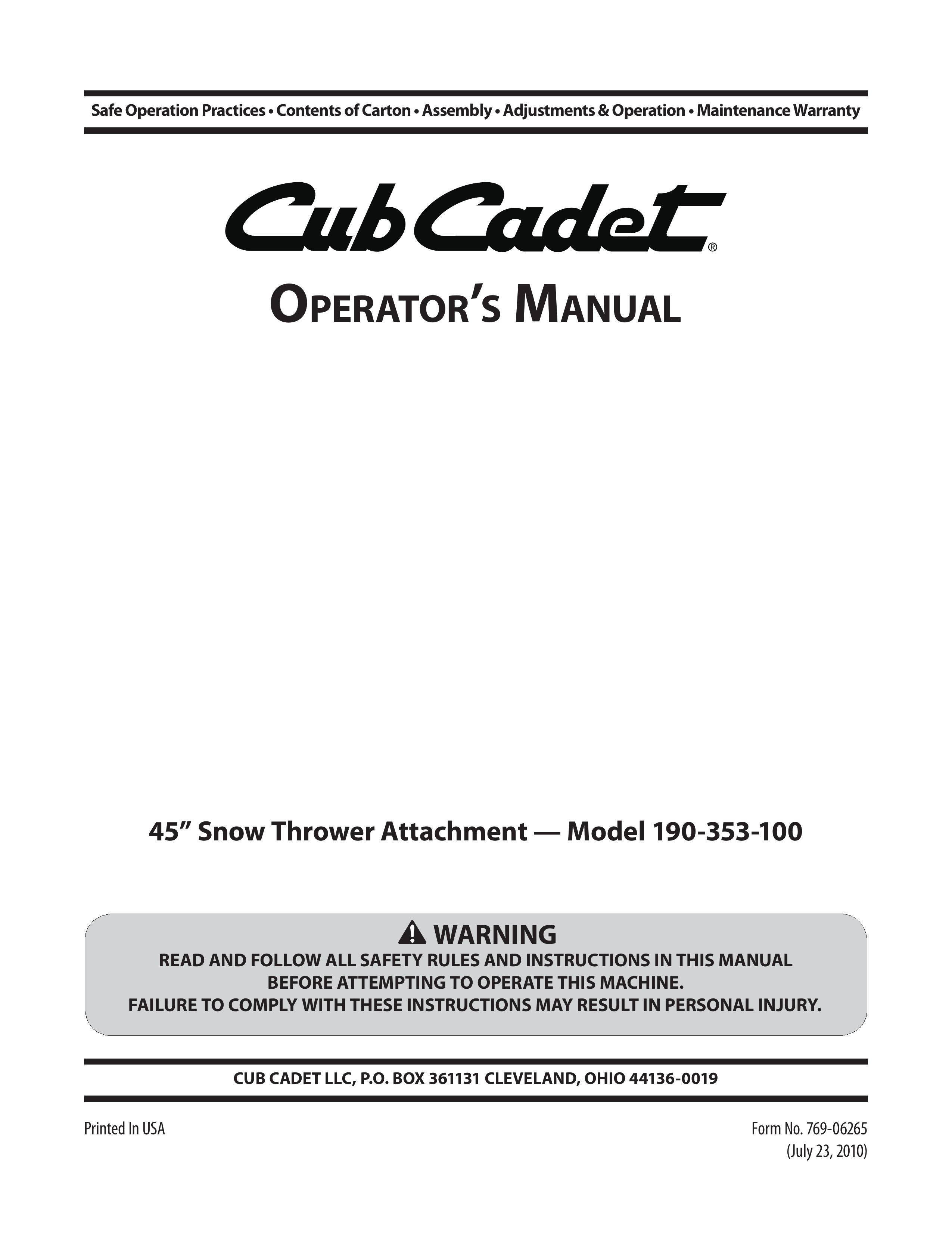 Cub Cadet 190-353-100 Snow Blower User Manual